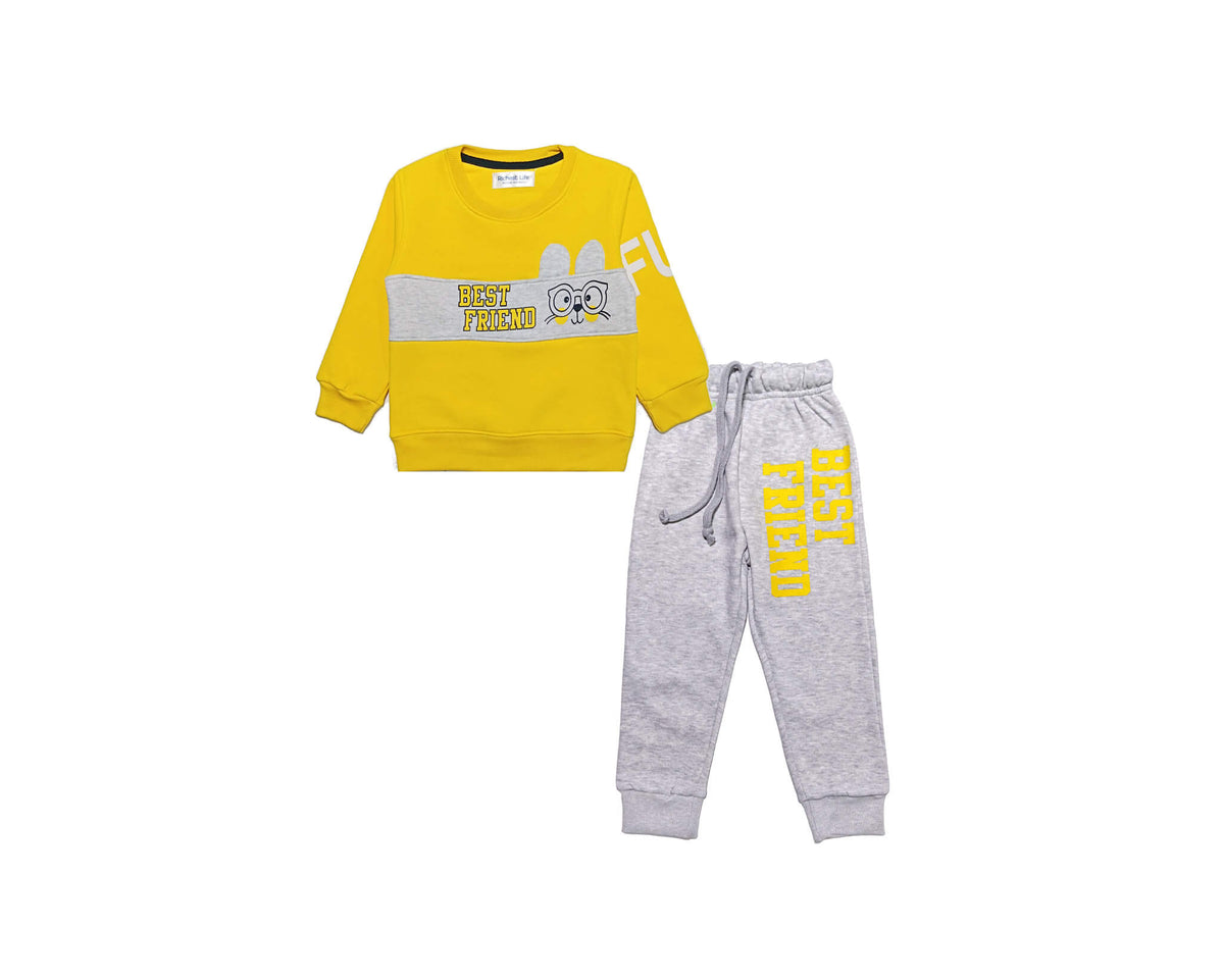 Best Friend Bunny Fleece Tracksuit - Yellow &amp; Heather Grey