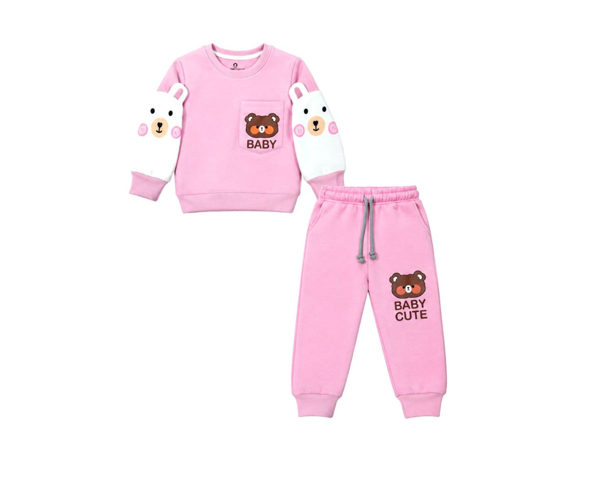 Cute Baby Face Fleece tracksuit - Baby Pink.1