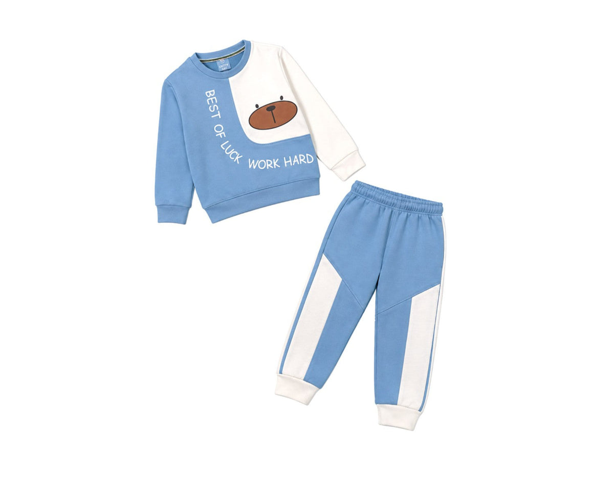 Best Of Luck Fleece Tracksuit - Sky Blue & White