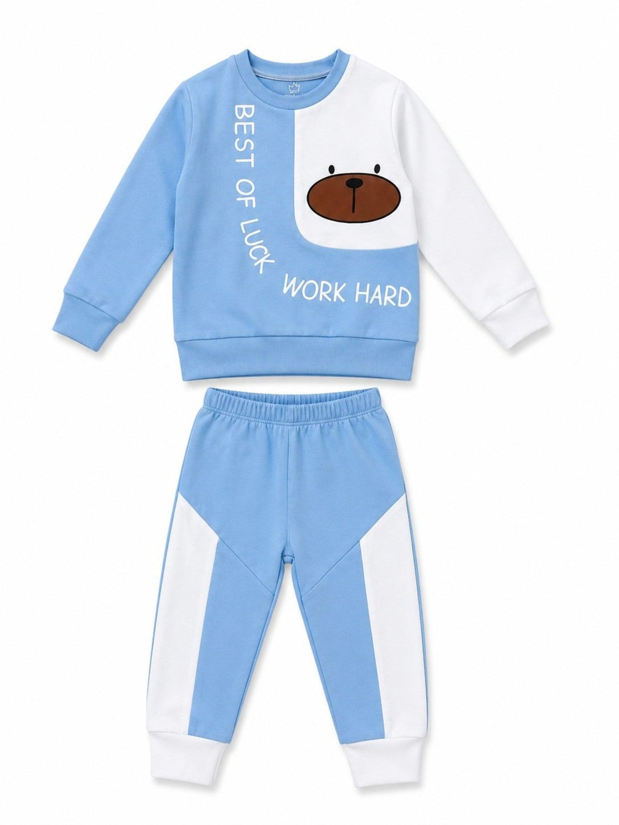 Best Of Luck Fleece Tracksuit - Sky Blue & White