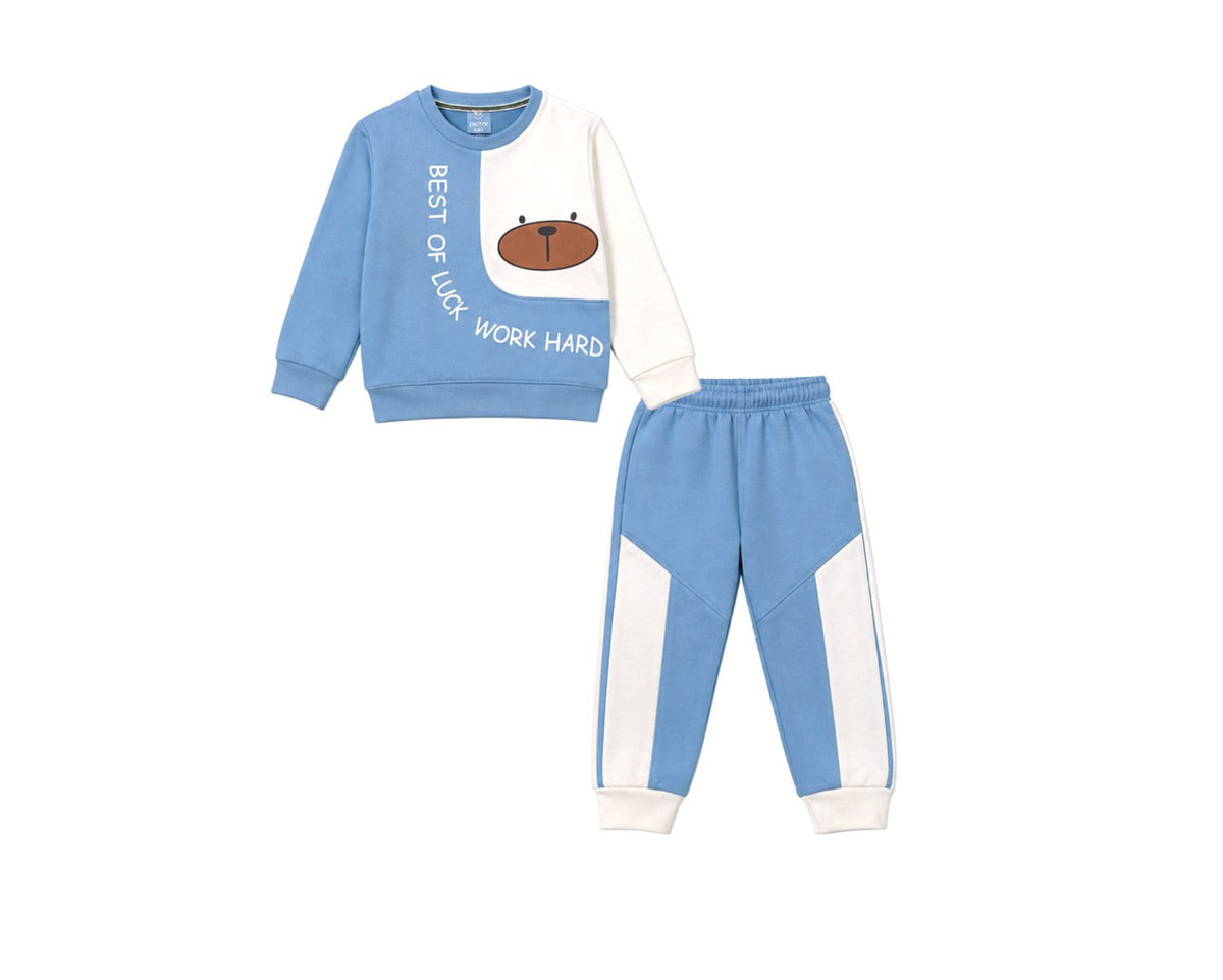 Best Of Luck Fleece Tracksuit - Sky Blue & White1