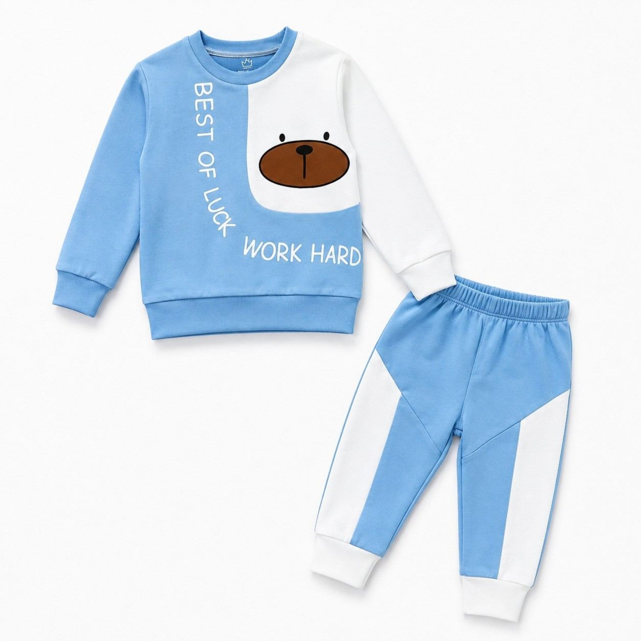 Best Of Luck Fleece Tracksuit - Sky Blue & White