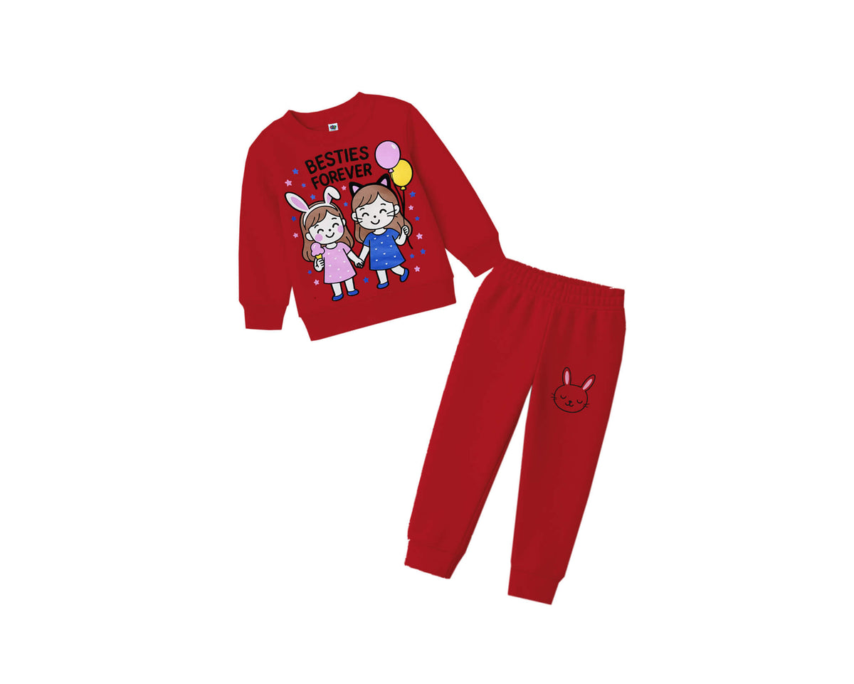 Besties Forever Fleece Tracksuit -Red