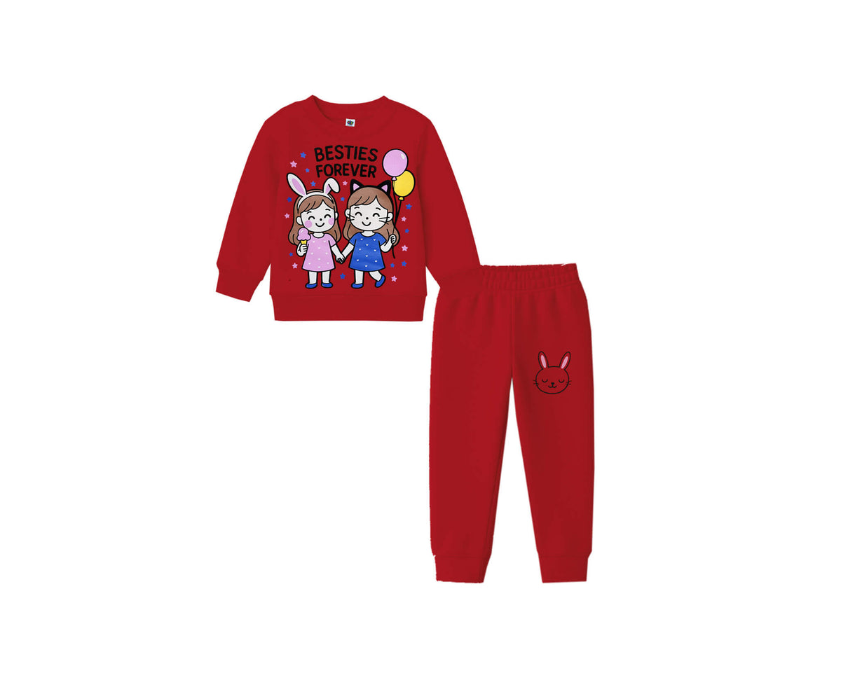 Besties Forever Fleece Tracksuit -Red