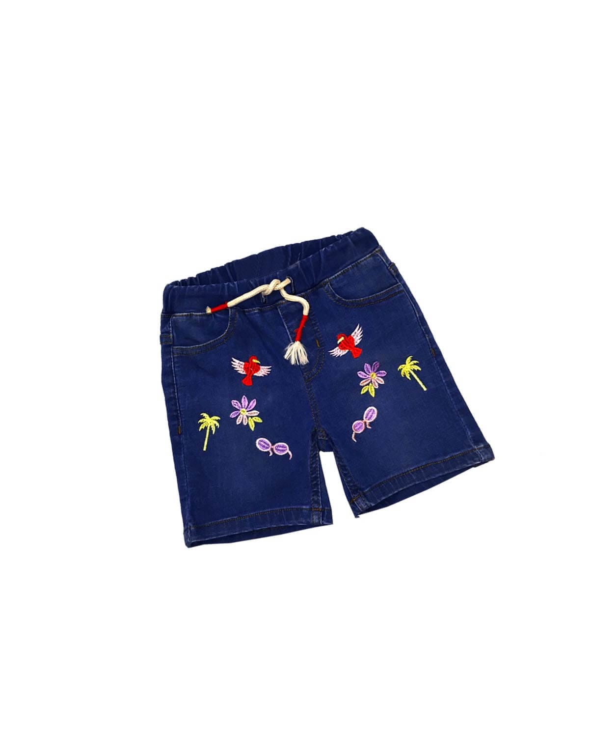 Birds Summer Beach Denim Shorts - Dark Blue
