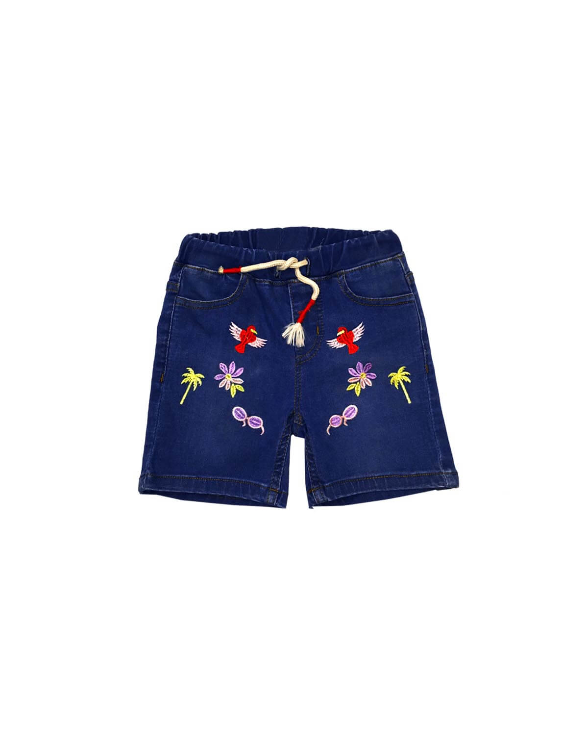 Birds Summer Beach Denim Shorts - Dark Blue