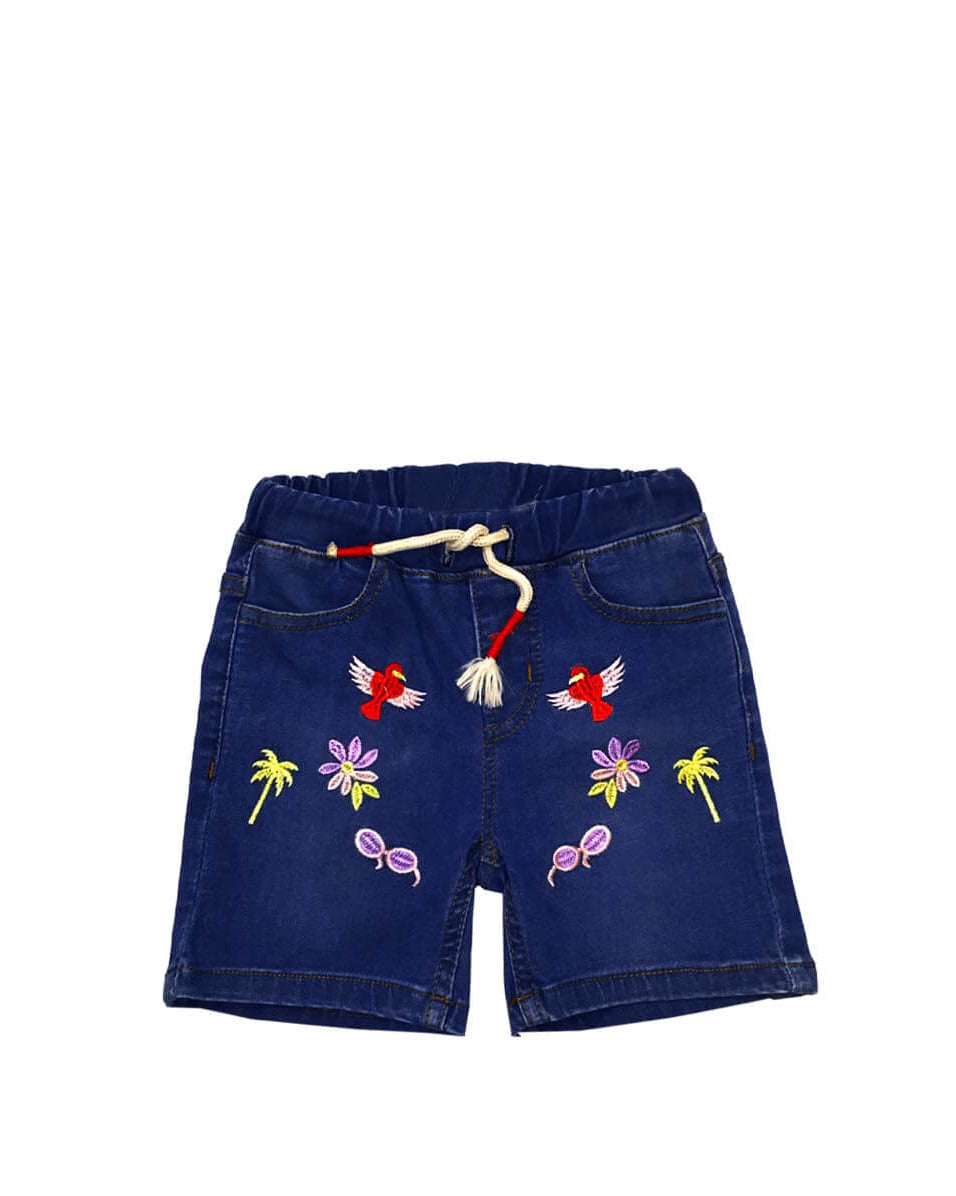Birds Summer Beach Denim Shorts - Dark Blue