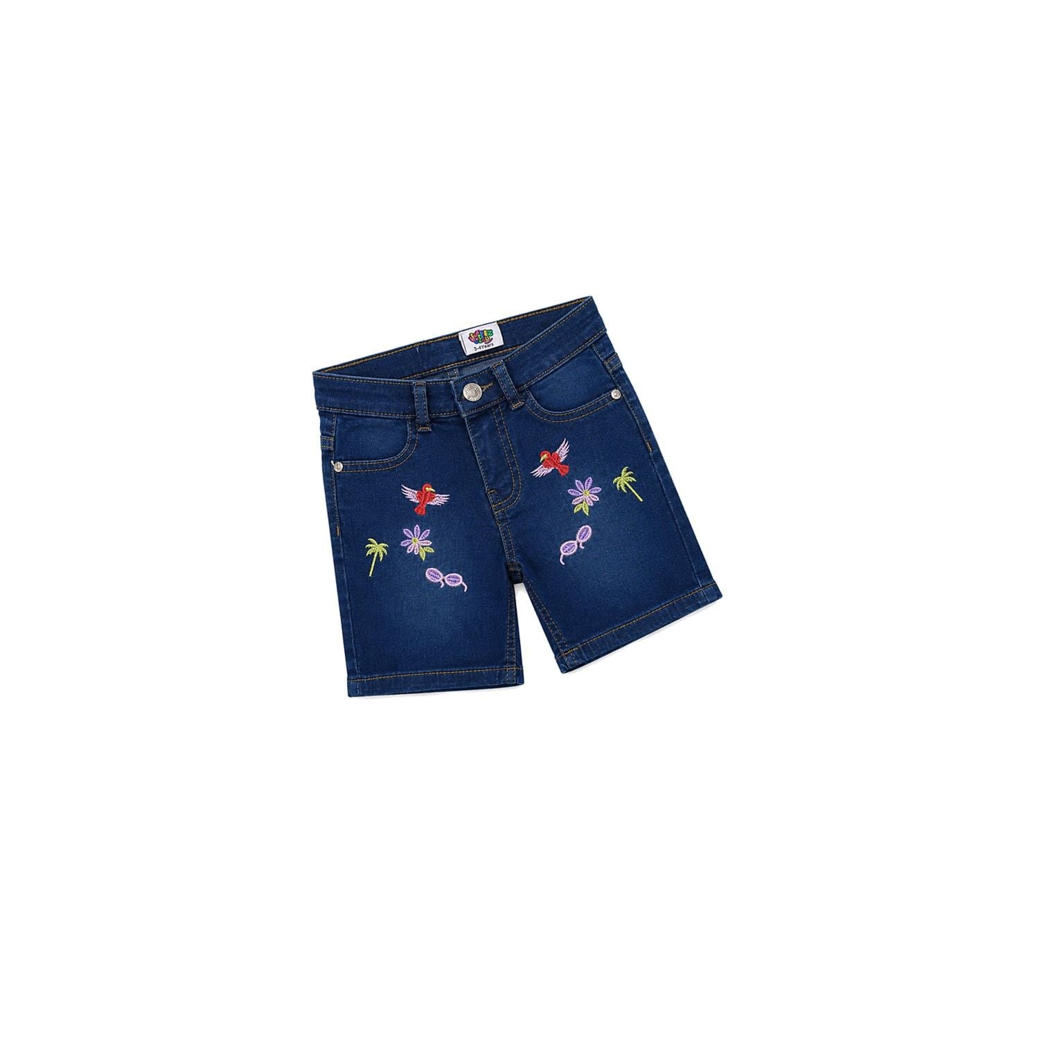 Birds Summer Beach Denim Shorts - Dark Blue