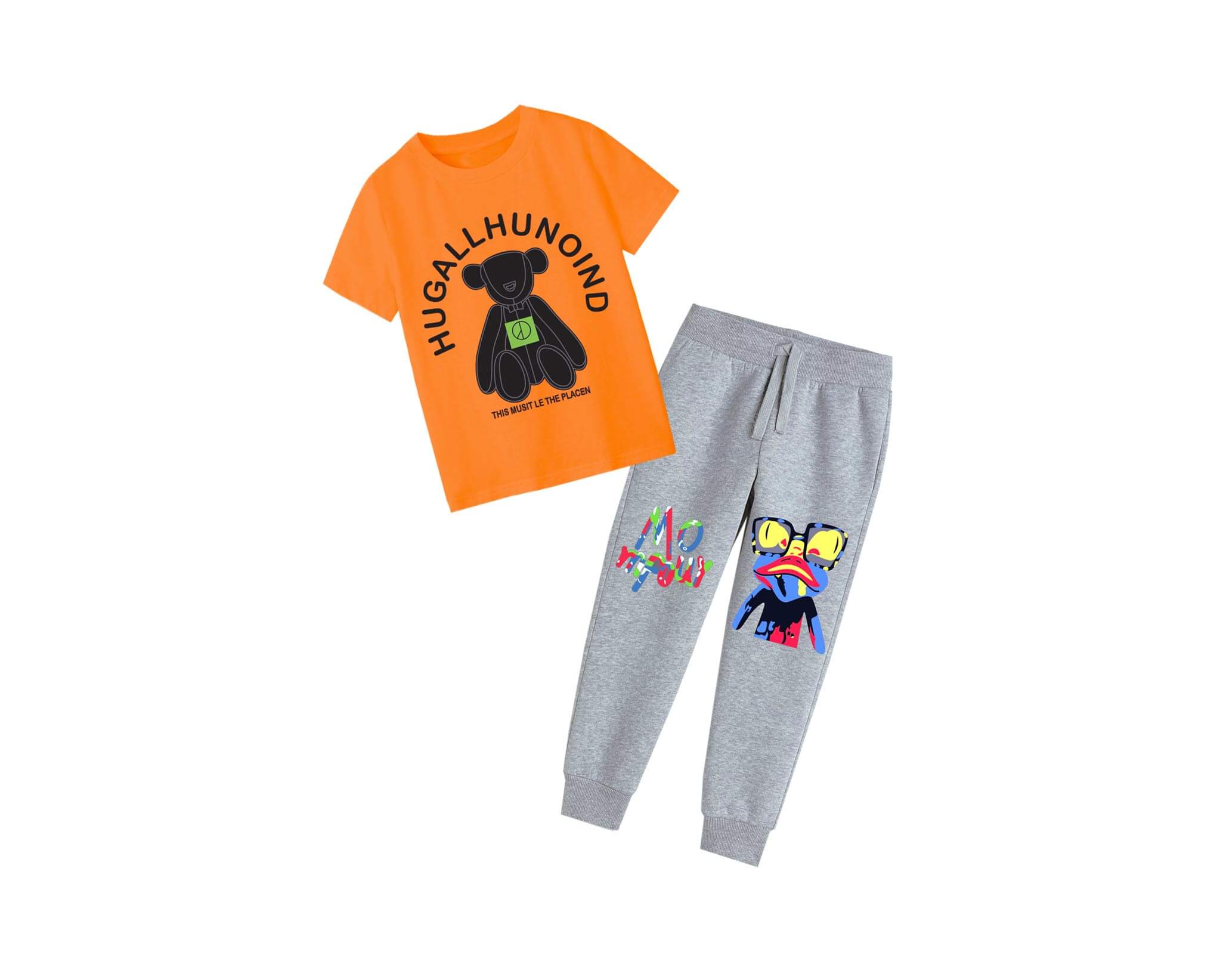 Black Bear Tee &amp; Trouser - Orange &amp; Grey