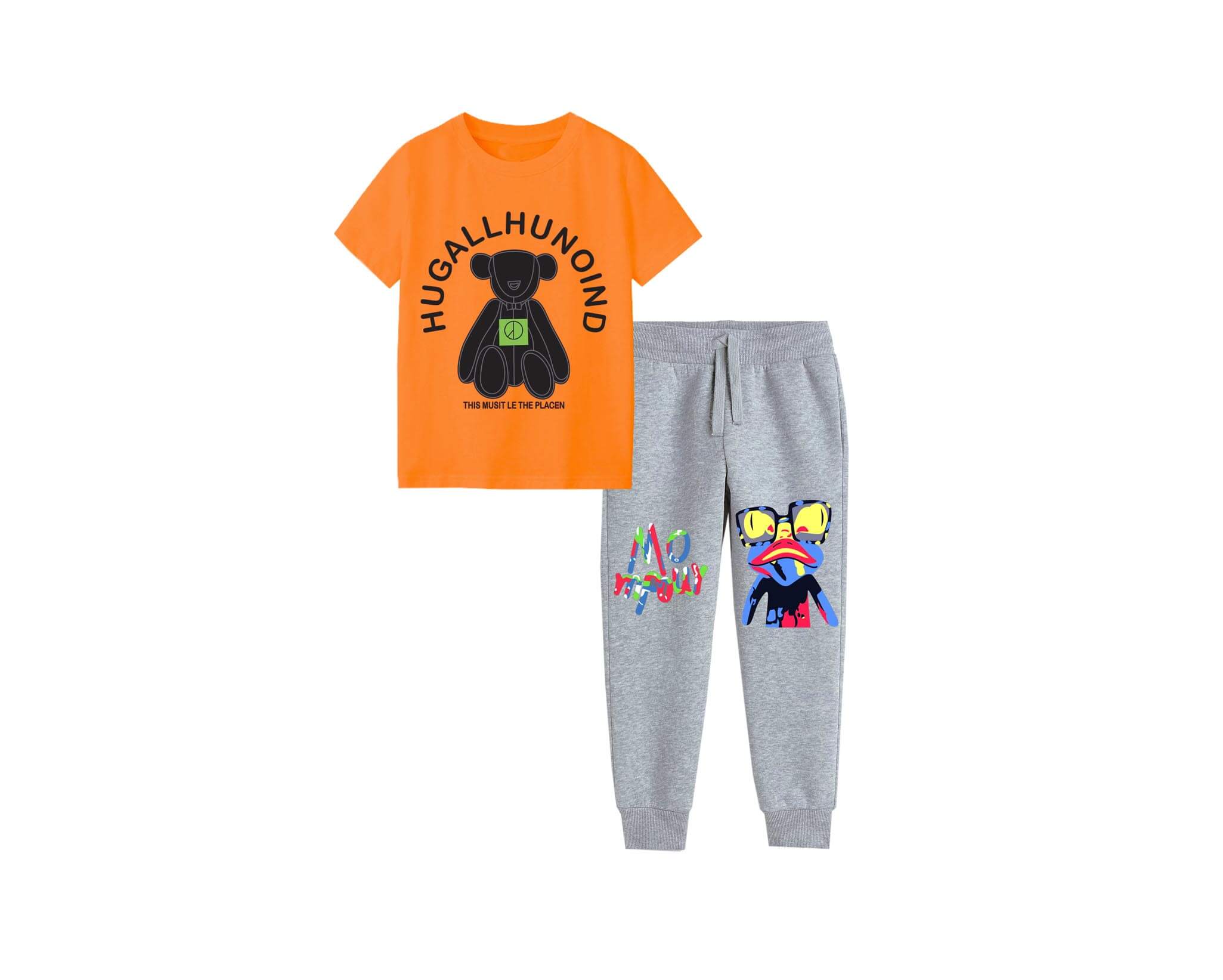 Black Bear Tee &amp; Trouser - Orange &amp; Grey