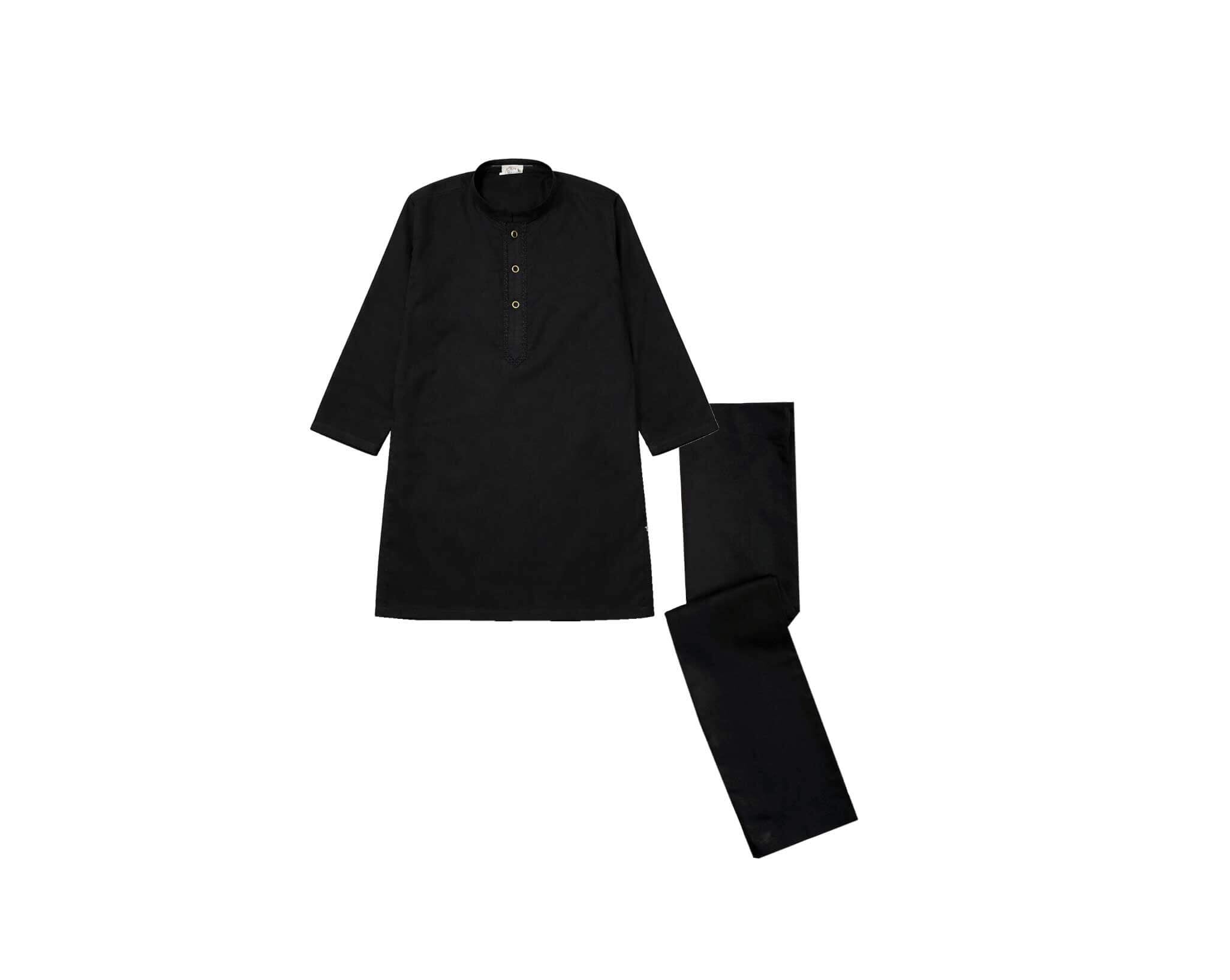 Black Embroidered Cotton Kurta &amp; Trouser Set – Black