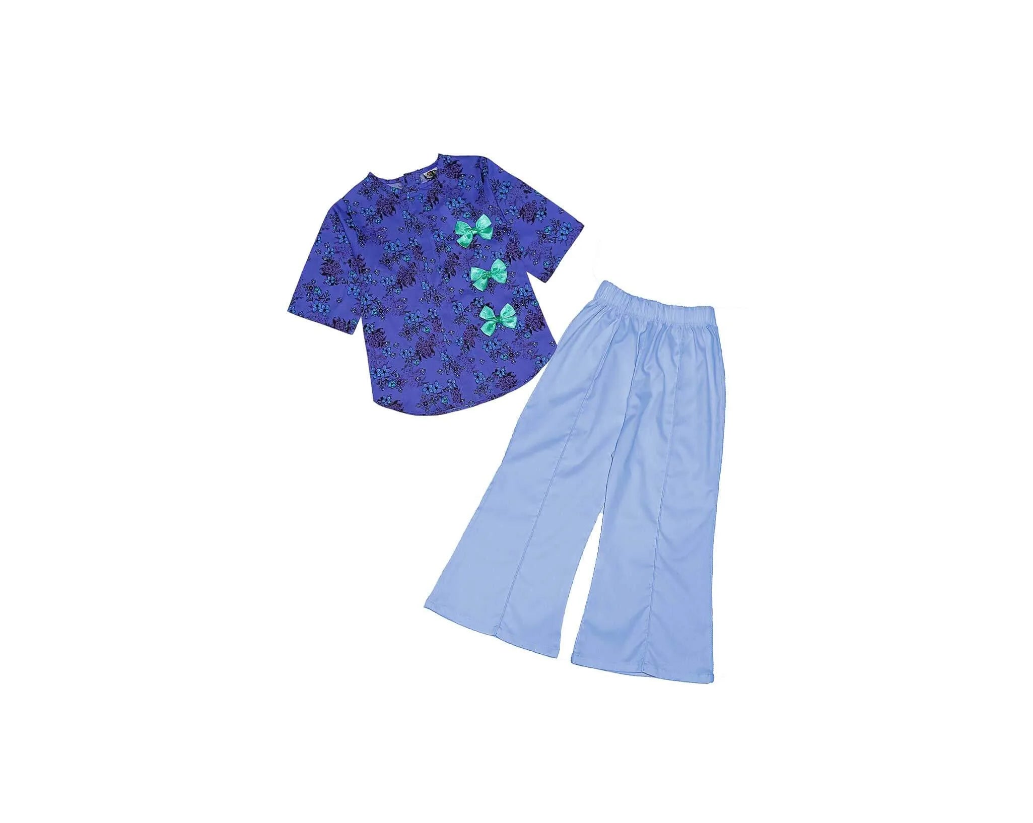 Black Flowers Pleatts Top With Flapper Trouser - Ink Blue &amp; Light Blue