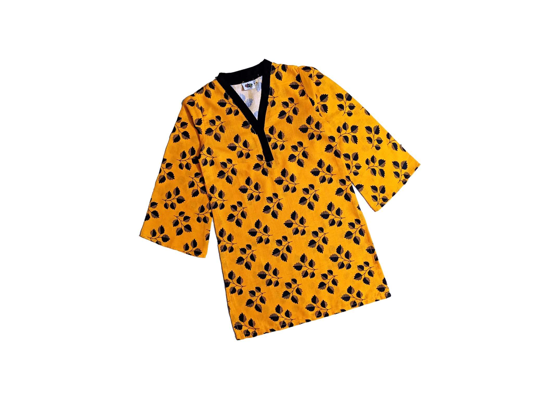 Black Leaf Flapper Sleeves Khaddar Kurti - Mustard