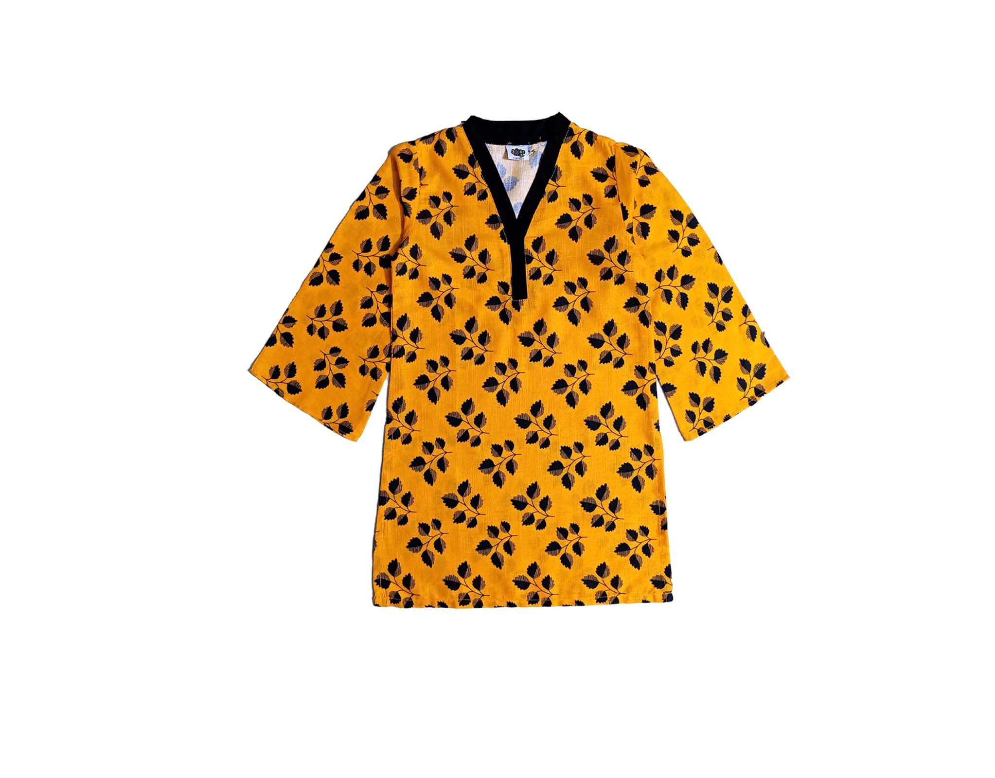 Black Leaf Flapper Sleeves Khaddar Kurti - Mustard