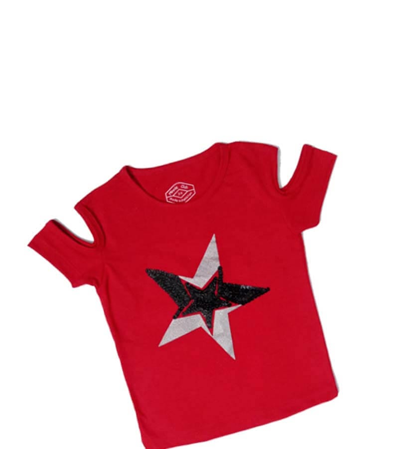 Black Sequence Star Tee Shirt - Red