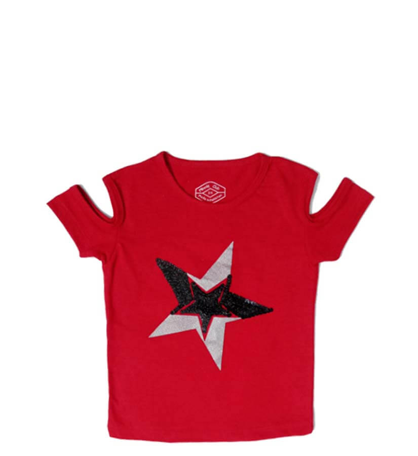 Black Sequence Star Tee Shirt - Red