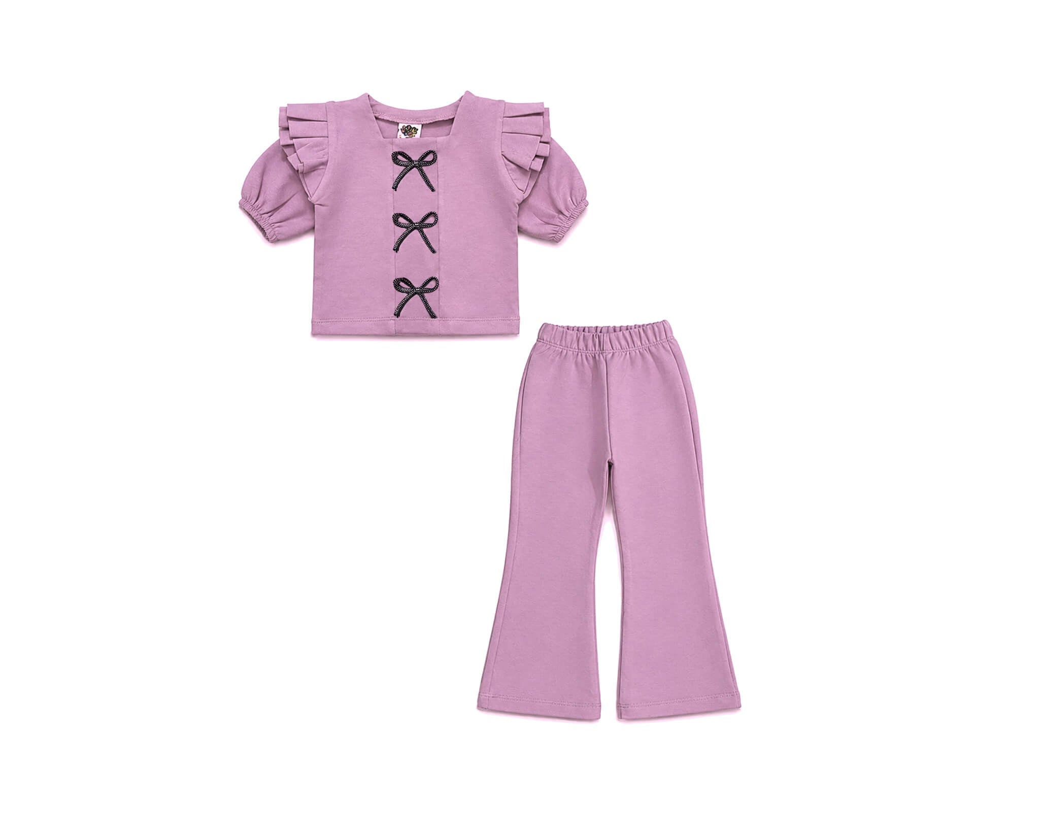 Black Bow With Butterfly Sleeve Short Shirt & Flapper Trouser - Pink