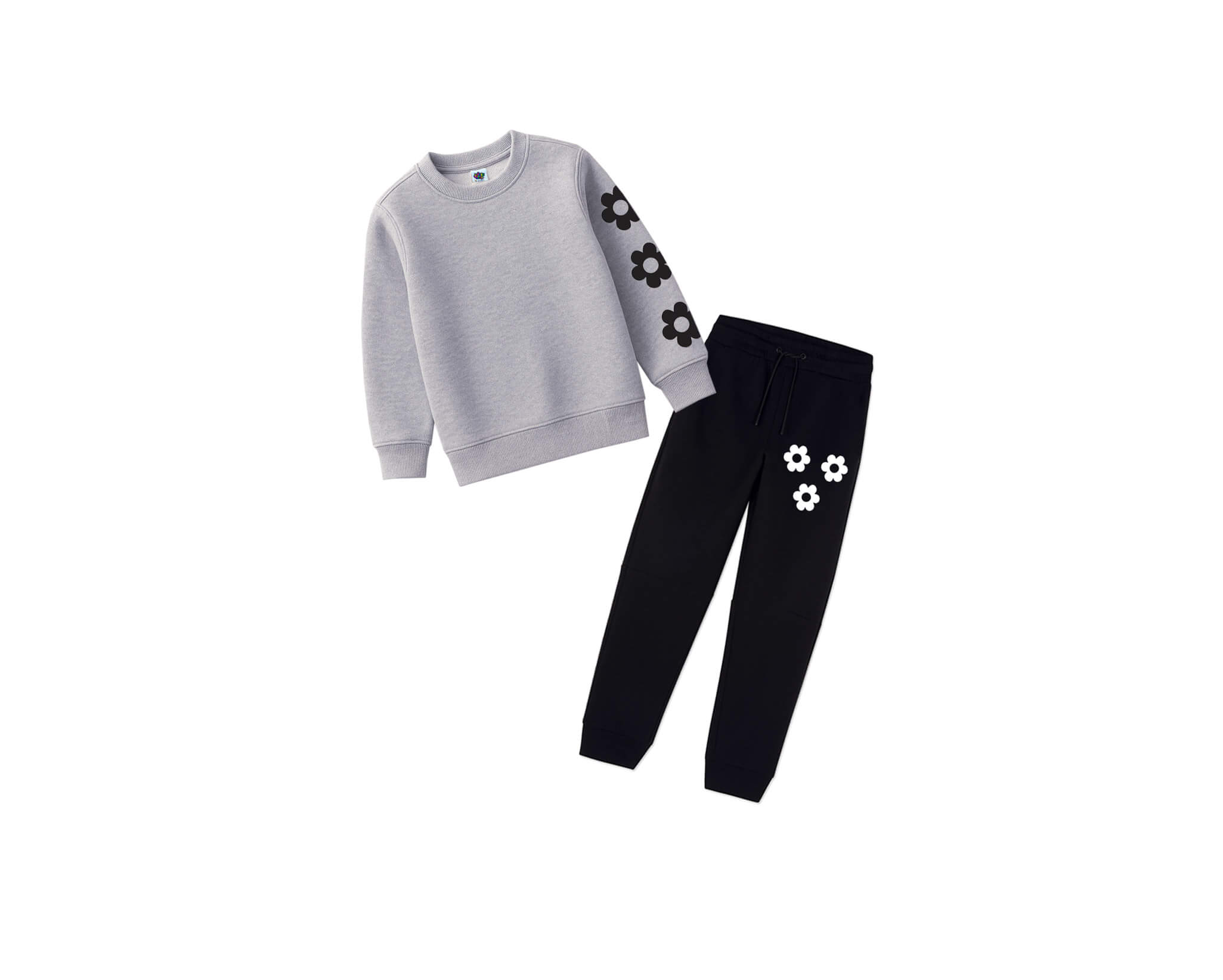 Black Sunflowers Fleece Tracksuit - Grey & Black