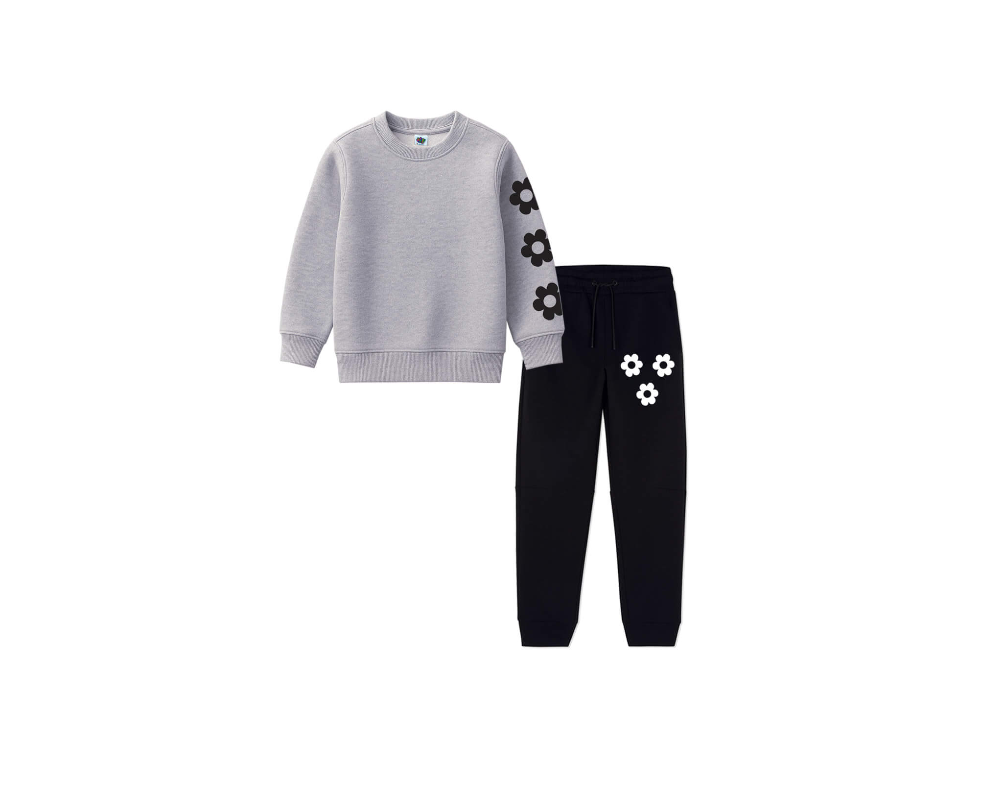 Black Sunflowers Fleece Tracksuit - Grey & Black