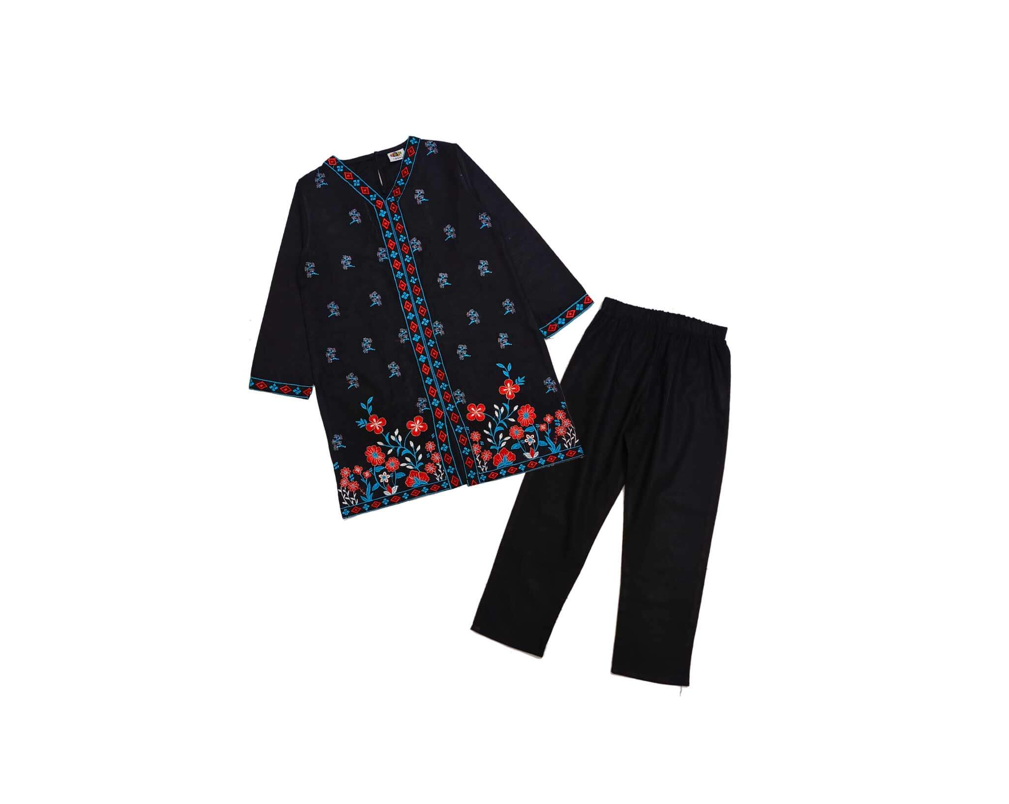 Blooming Flowers  Bundle Khaddar Suit - Black