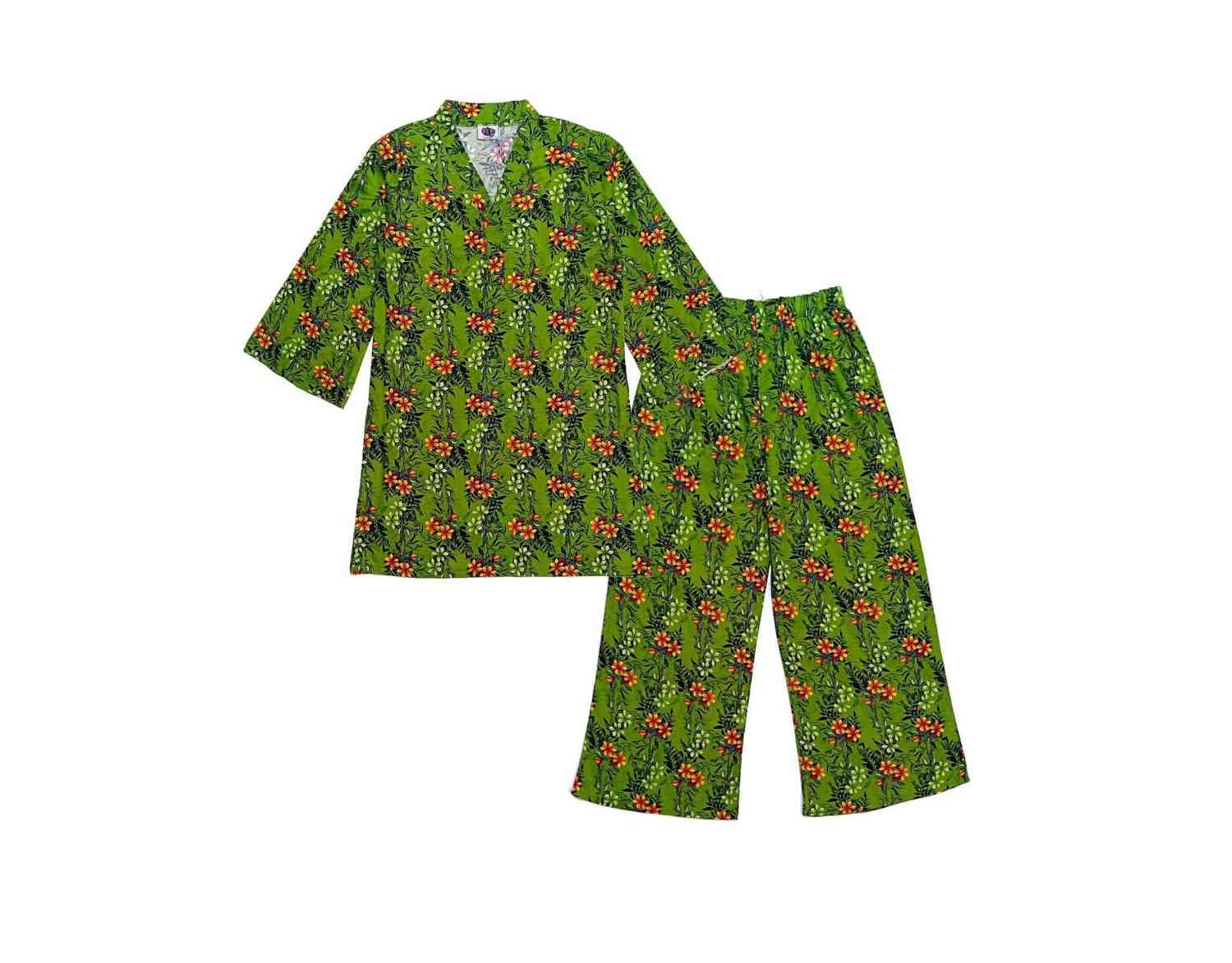 Blooming-Flowesr-Flapper-Sleeves-Linen-Kurti-Trouser-Olive-Green