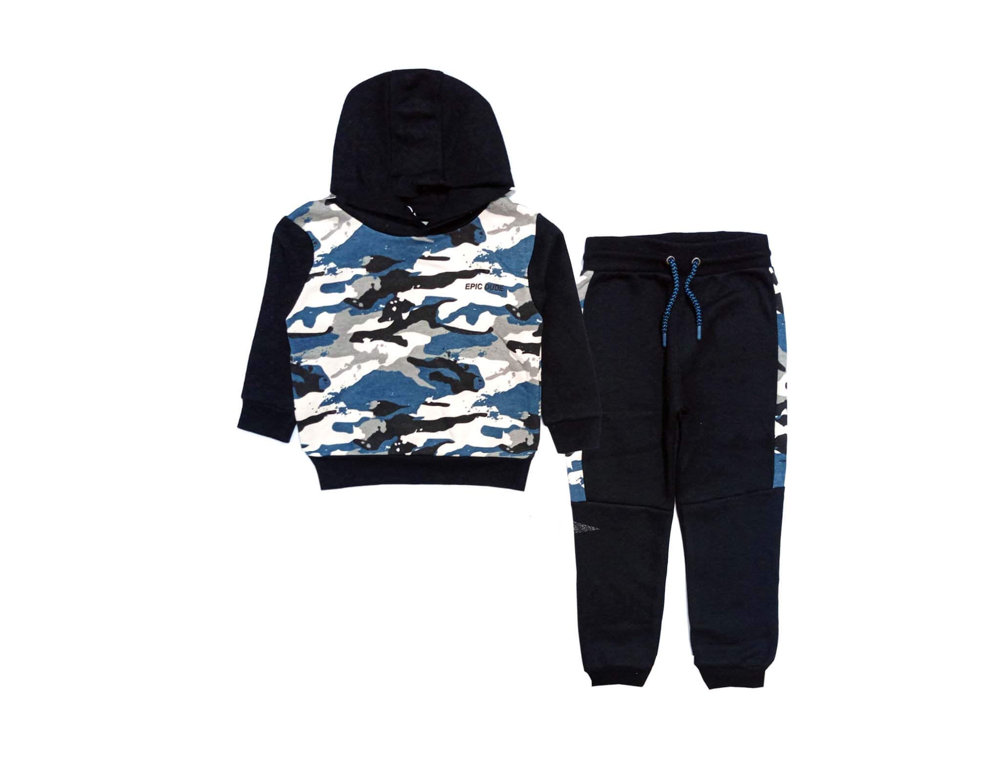 Blue Camouflaged Style Hoody Fleece Tracksuit