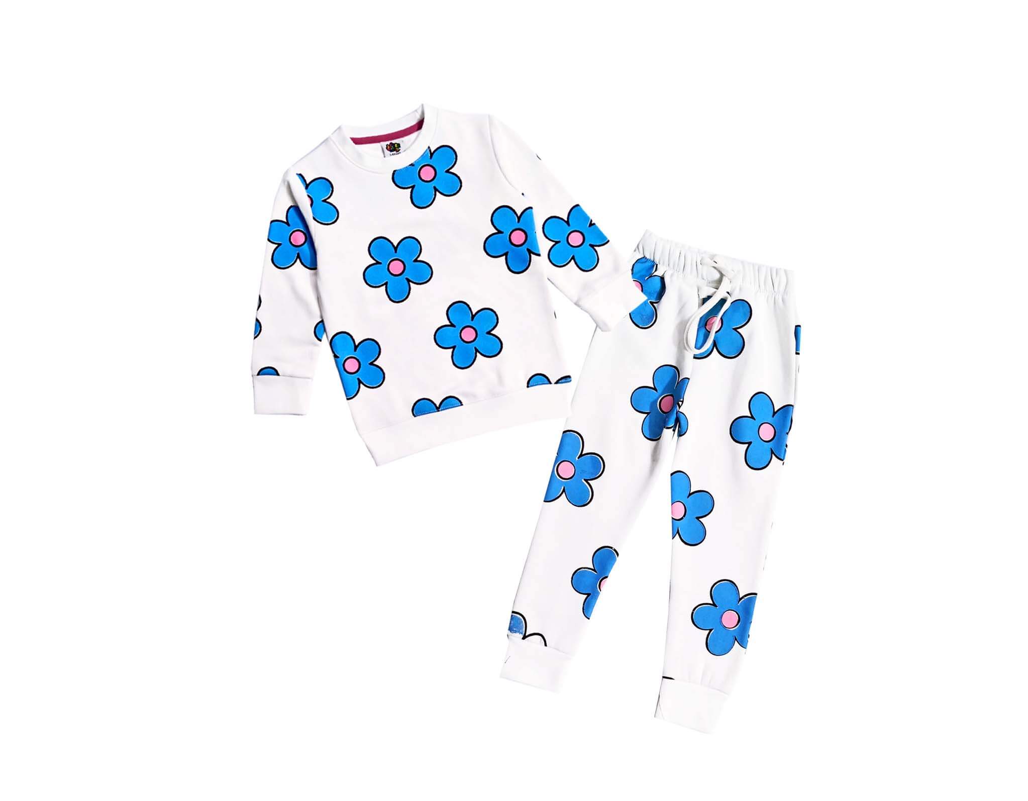 Blue Flowers Fleece Tracksuit - White