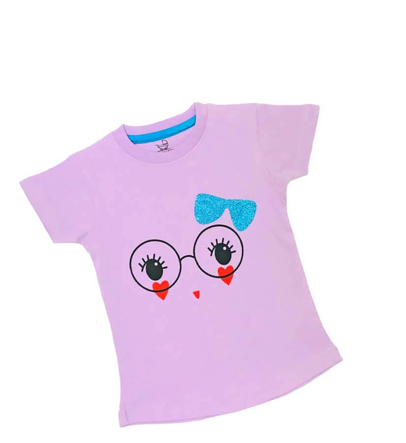 Blue Glitter Glasses Tee Shirt - Soft Purple