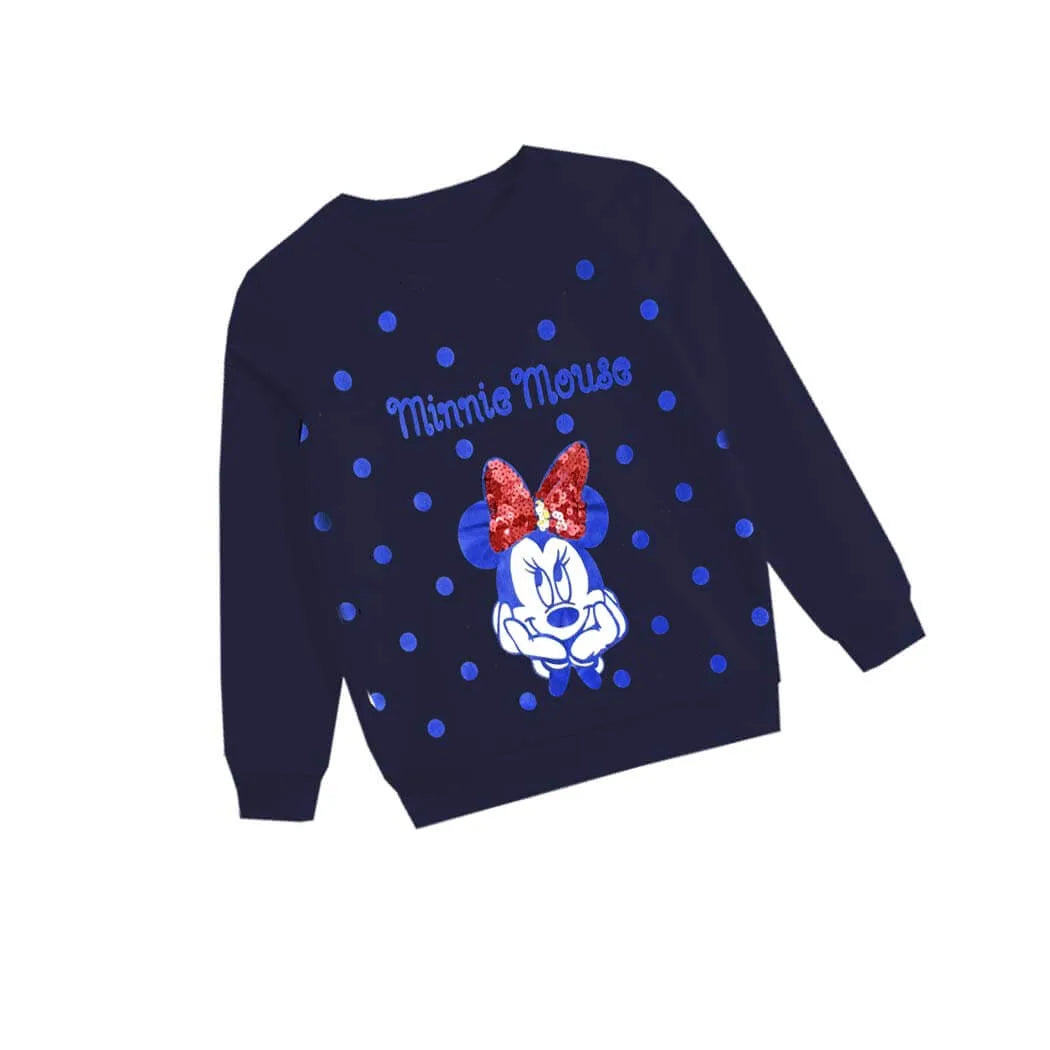 Blue Polka Dot Sequin Bow minnie Fleece Sweatshirt - Navy Blue