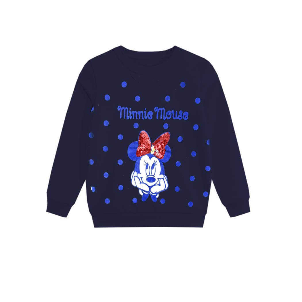 Blue Polka Dot Sequin Bow minnie Fleece Sweatshirt - Navy Blue