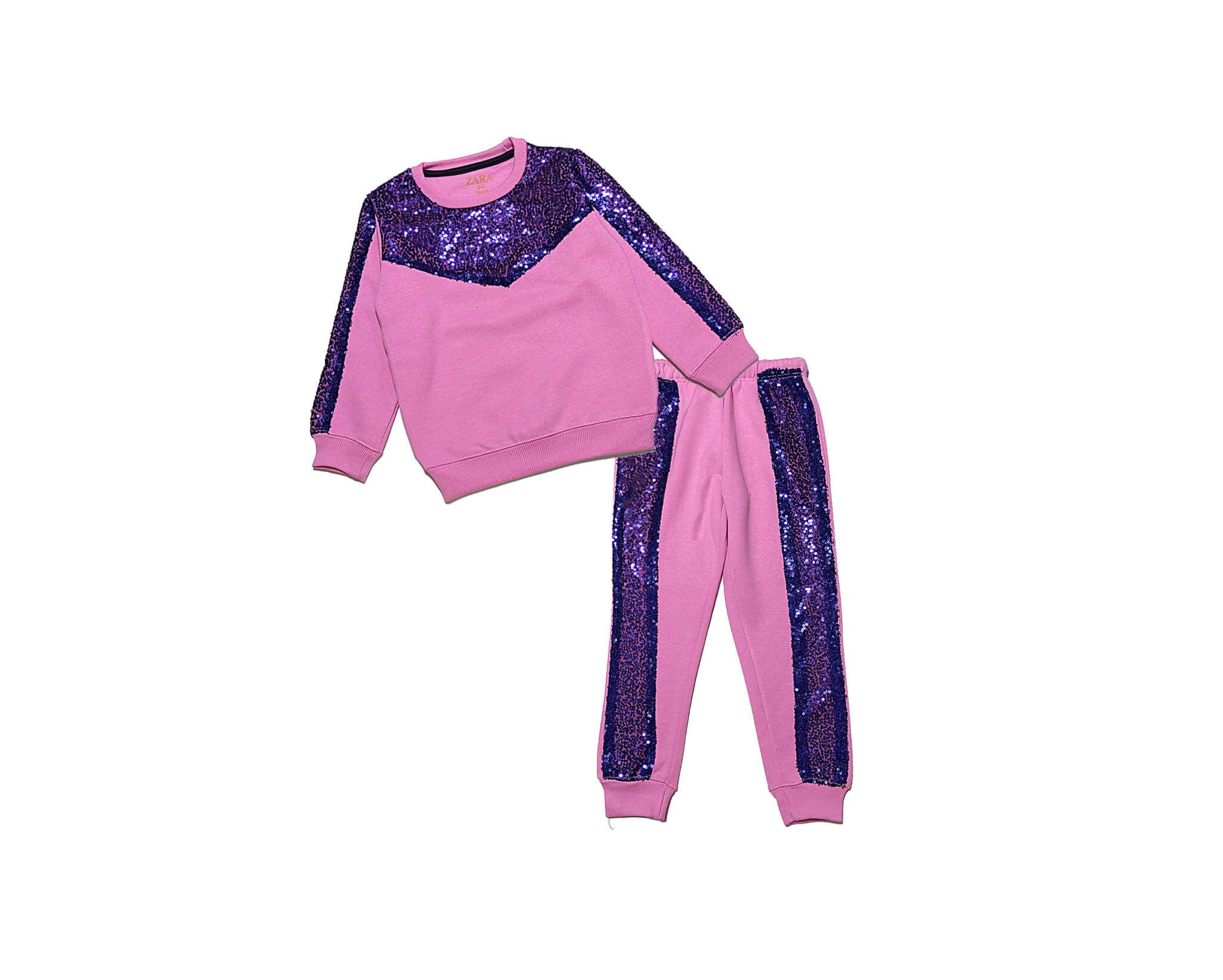 Blue Sequence Work  Flecce Tracksuit - Baby Pink
