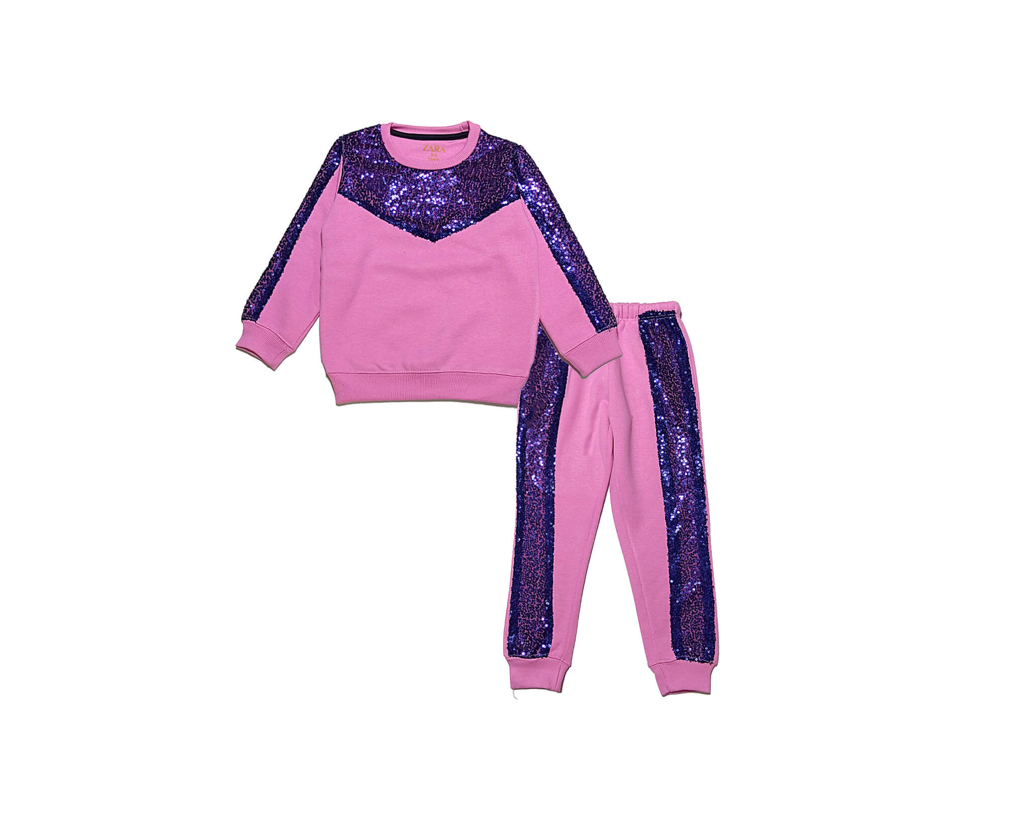 Blue Sequence Work  Flecce Tracksuit - Baby Pink