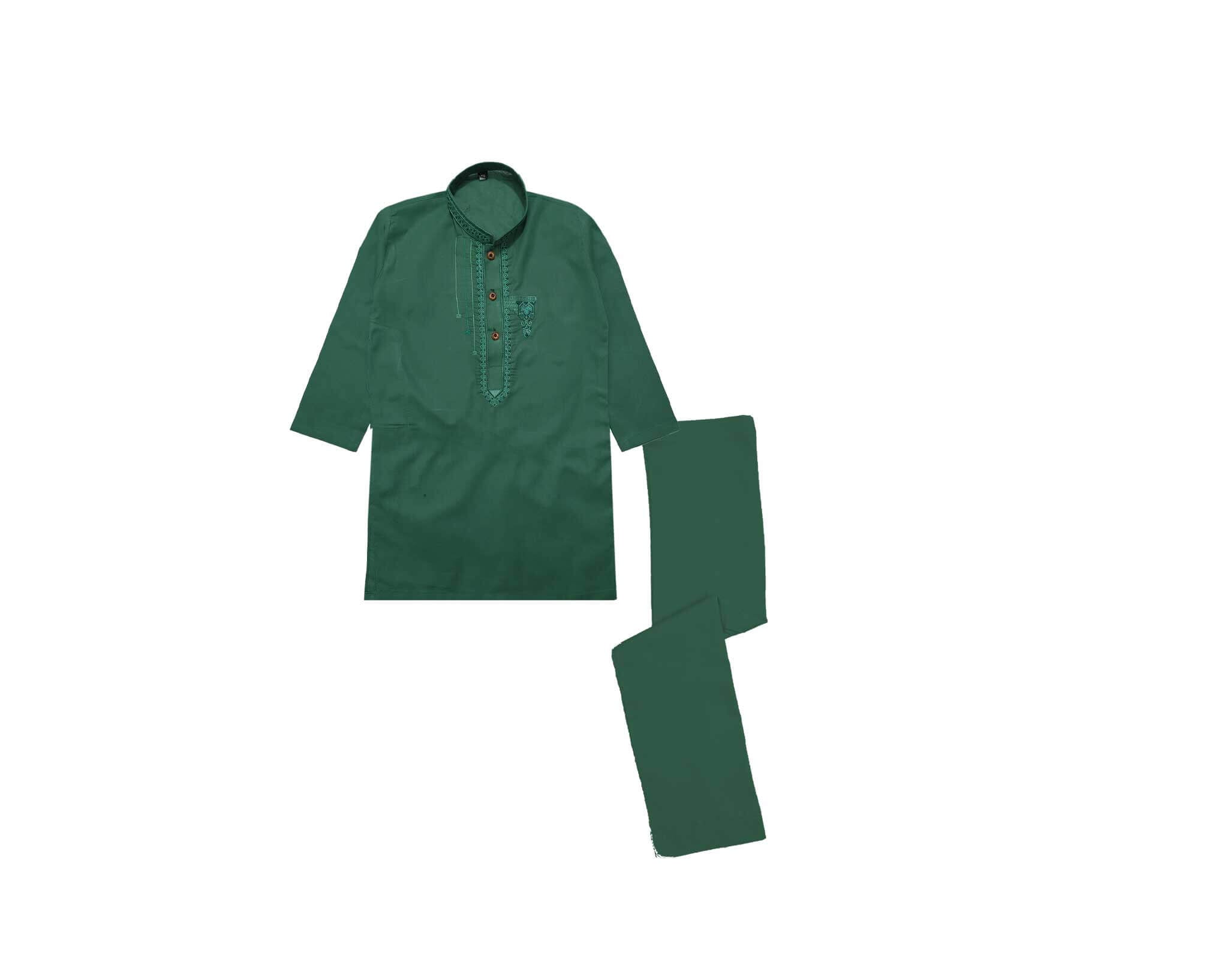 BlueFrontEmbroideredBatchCottonKurta_TrouserSet_Green