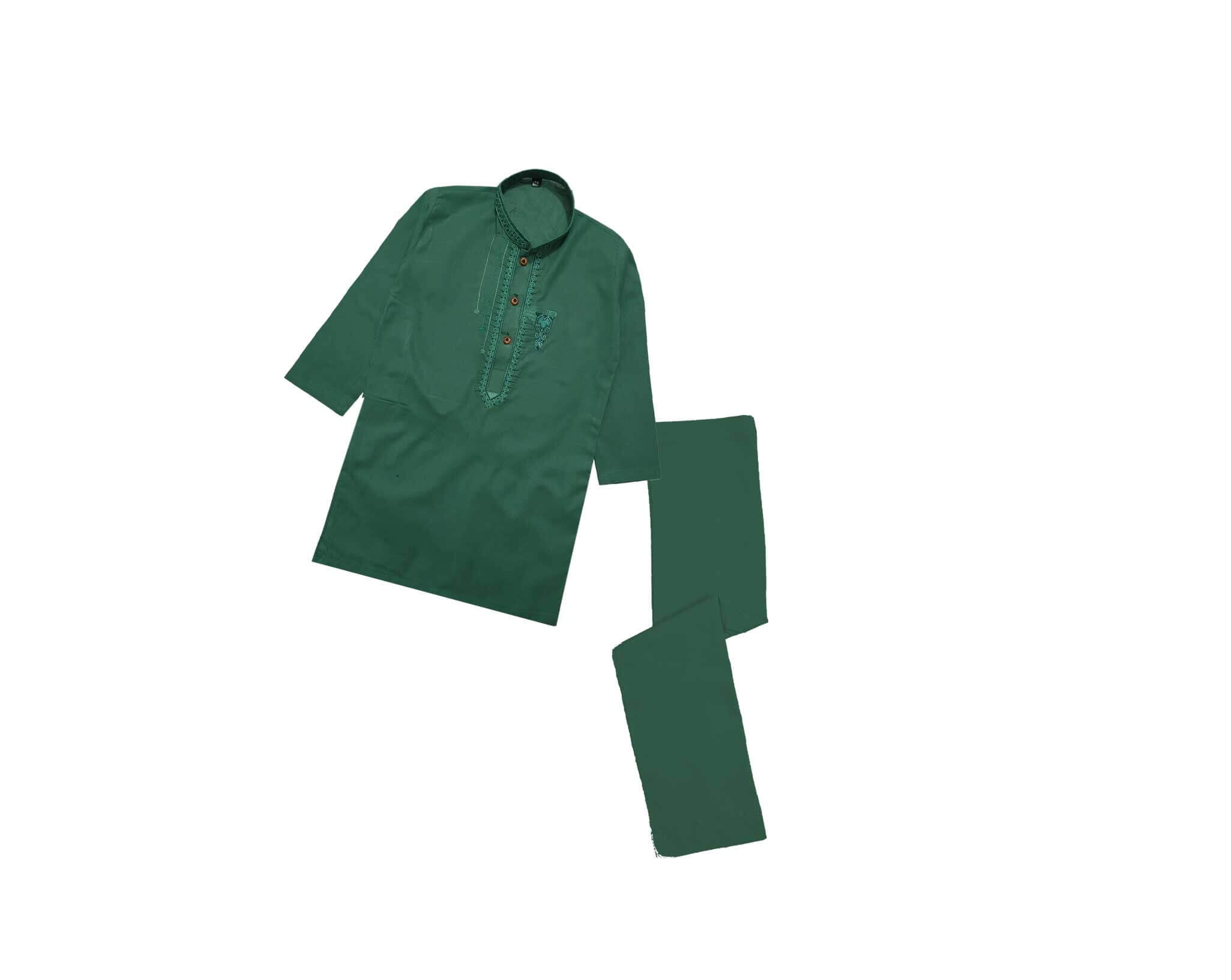 BlueFrontEmbroideredBatchCottonKurta_TrouserSet_Green_1