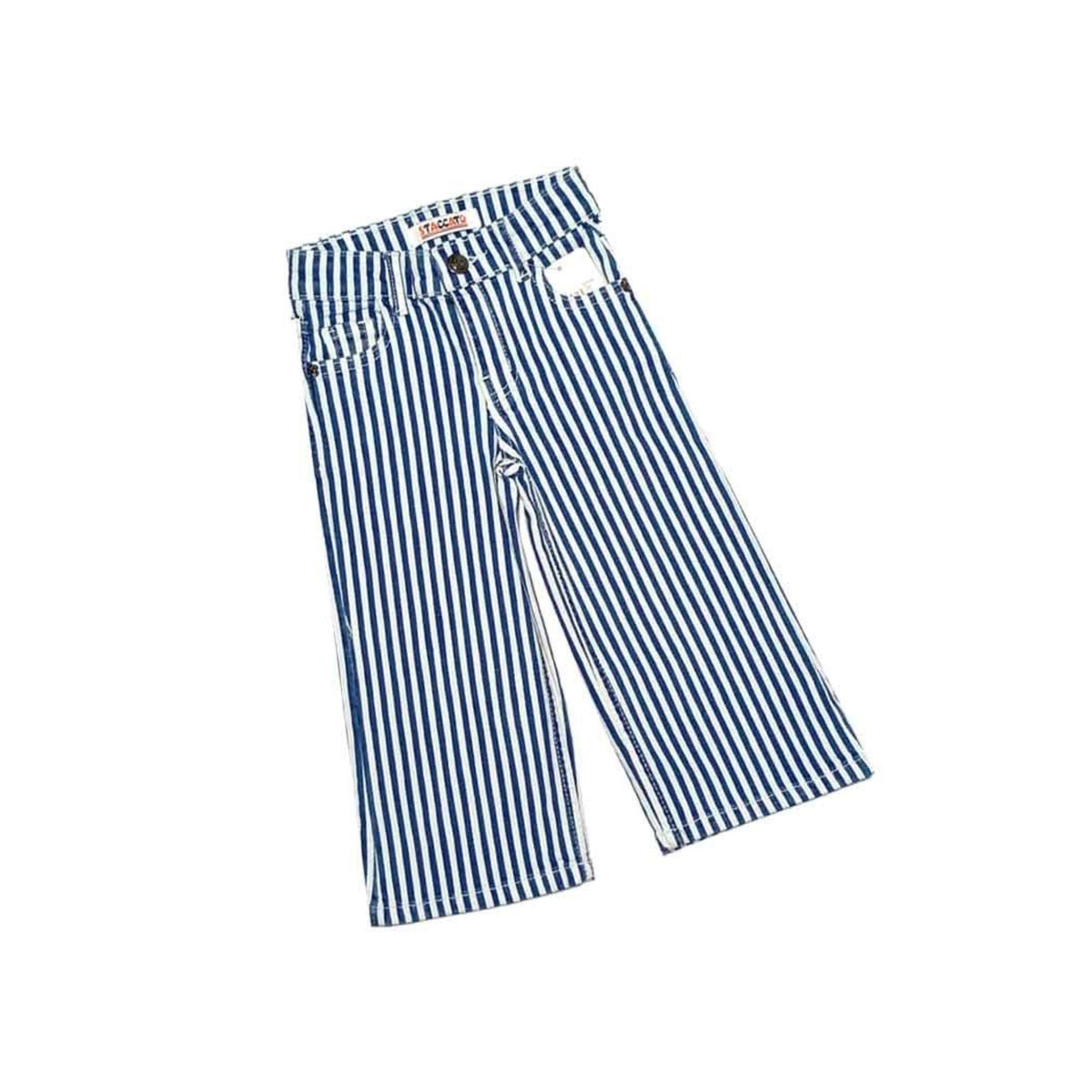Blue Classy Stipes Fashion Baggy Denim Pent - White & Blue