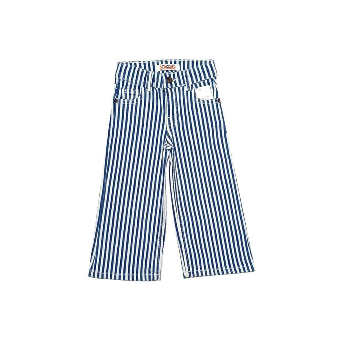 Blue Classy Stipes Fashion Baggy Denim Pent - White & Blue