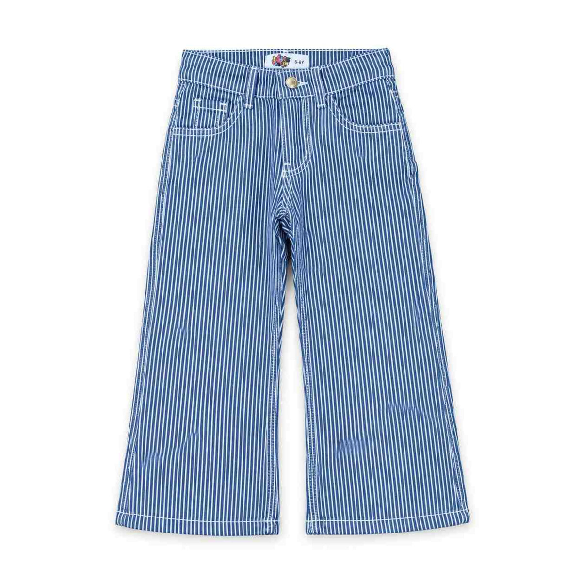 Blue Classy Stipes Fashion Baggy Denim Pent - White & Blue