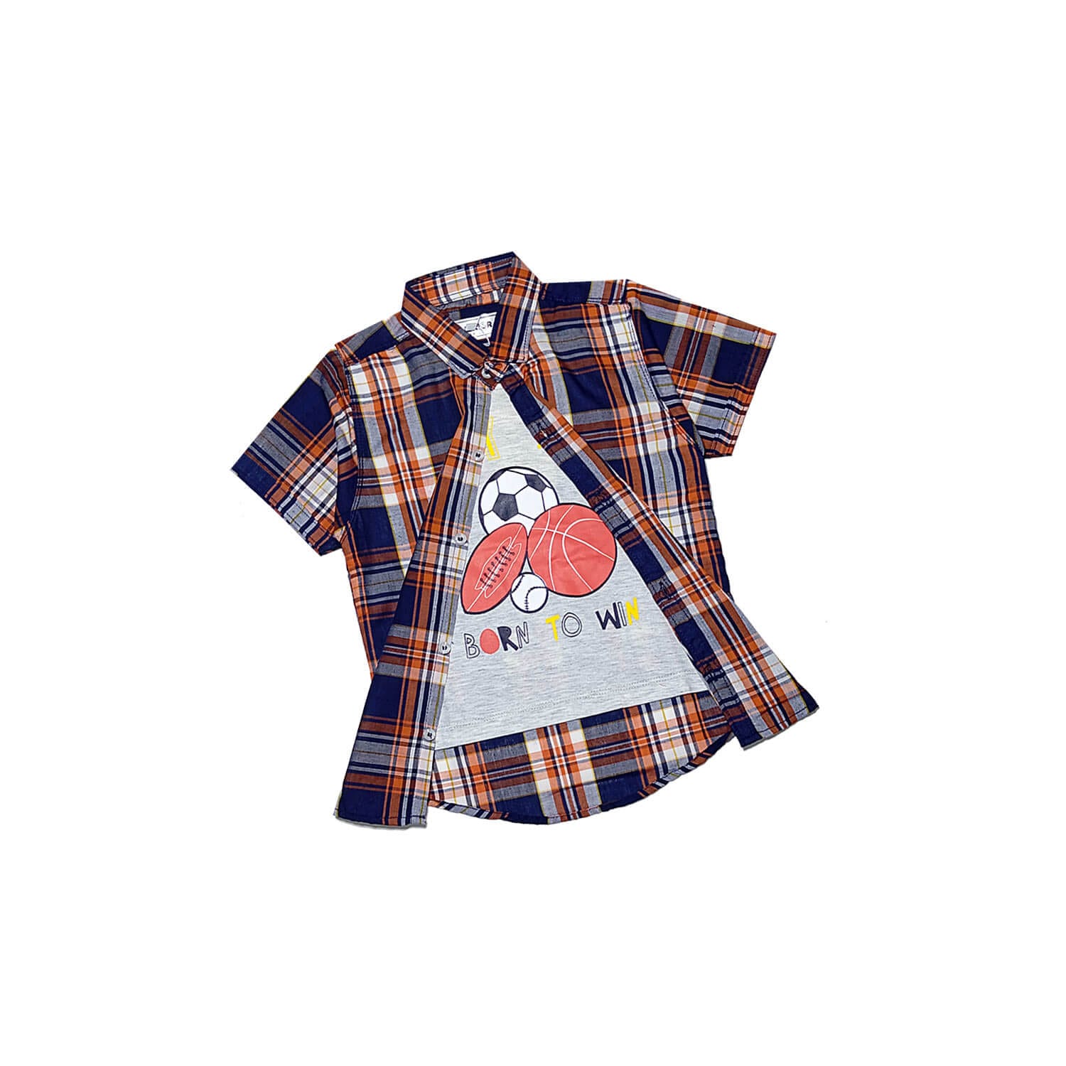 Born to Win Twofer Cotton Cheked Casual Shirt Grey - Navy