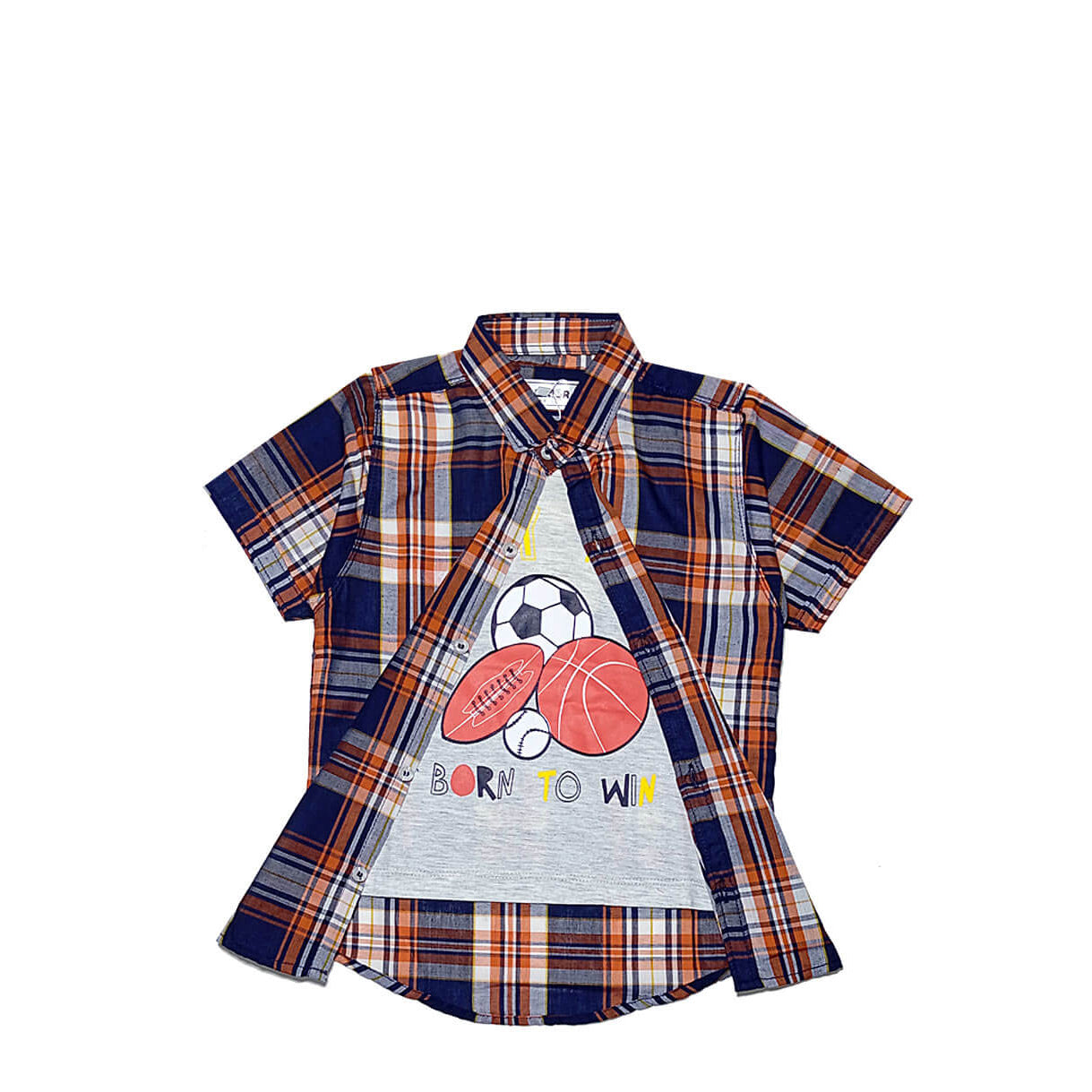 Born to Win Twofer Cotton Cheked Casual Shirt Grey - Navy