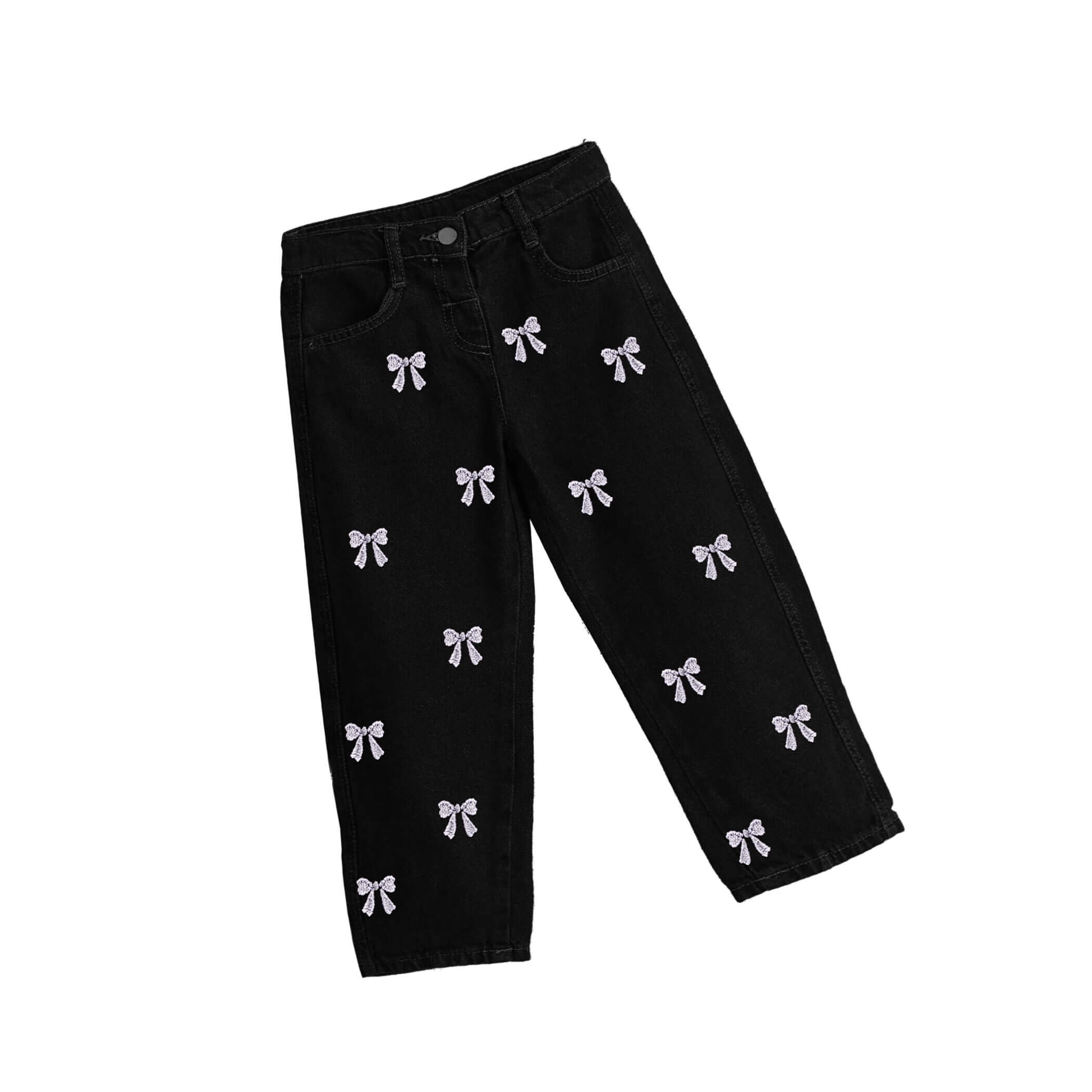 Bow Design Baggy Denim Pant Black