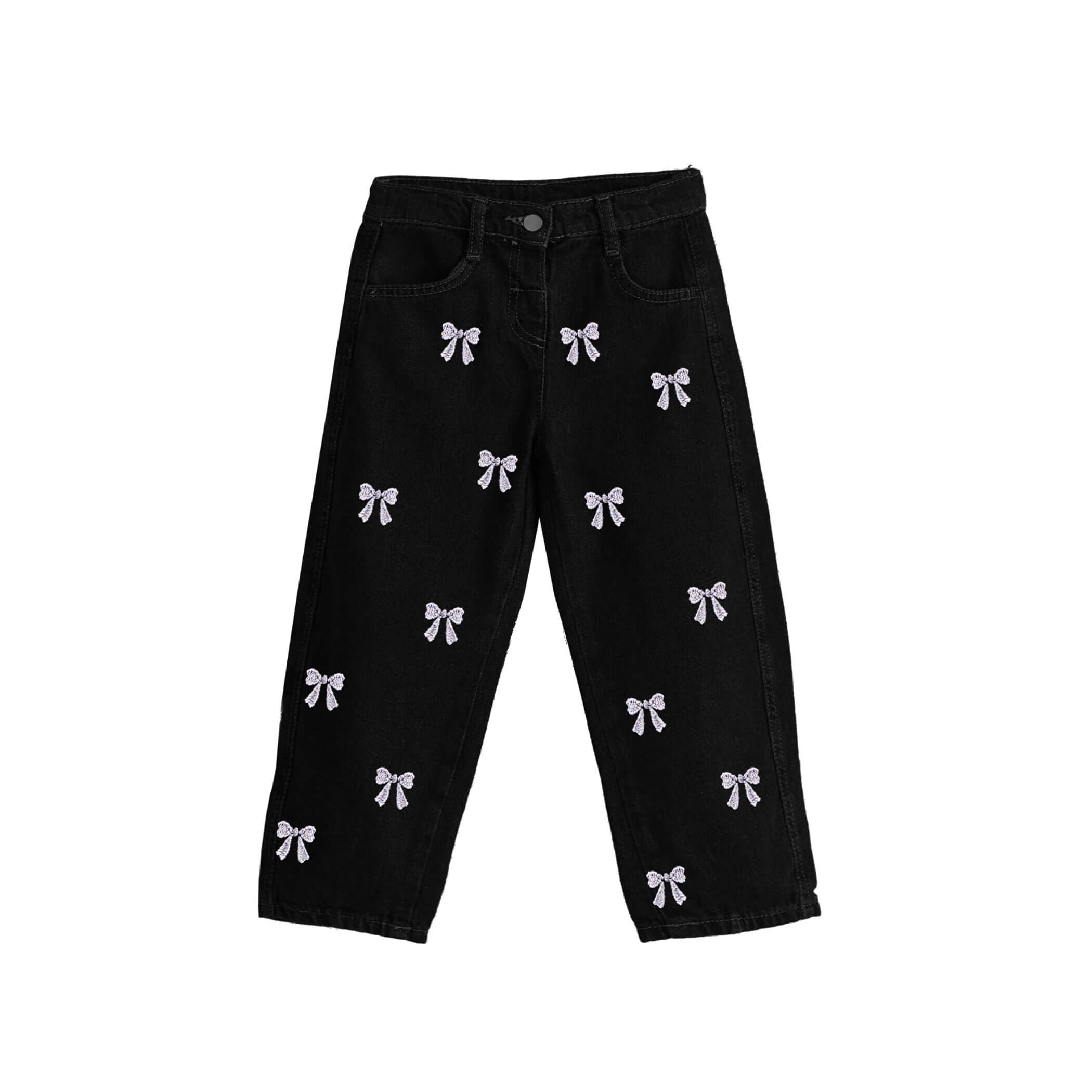 Bow Design Baggy Denim Pant Black