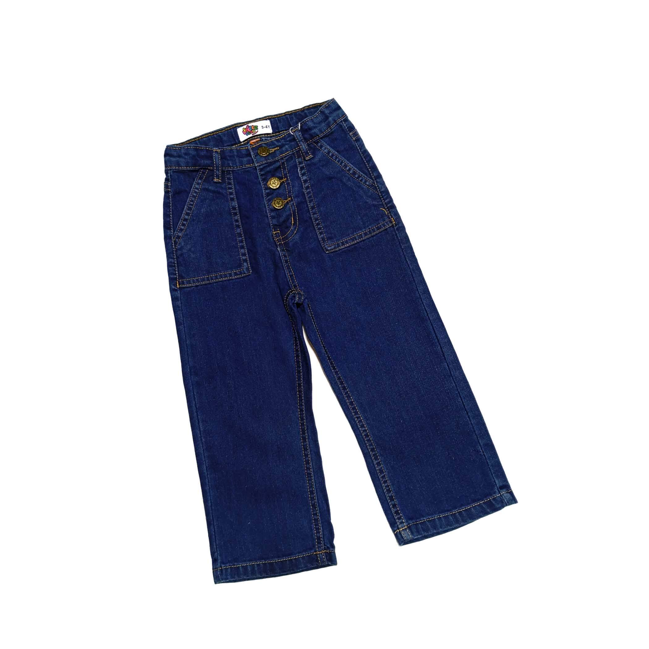 Box Pocket Buttons Style Baggy Denim Pant - Dark Blue