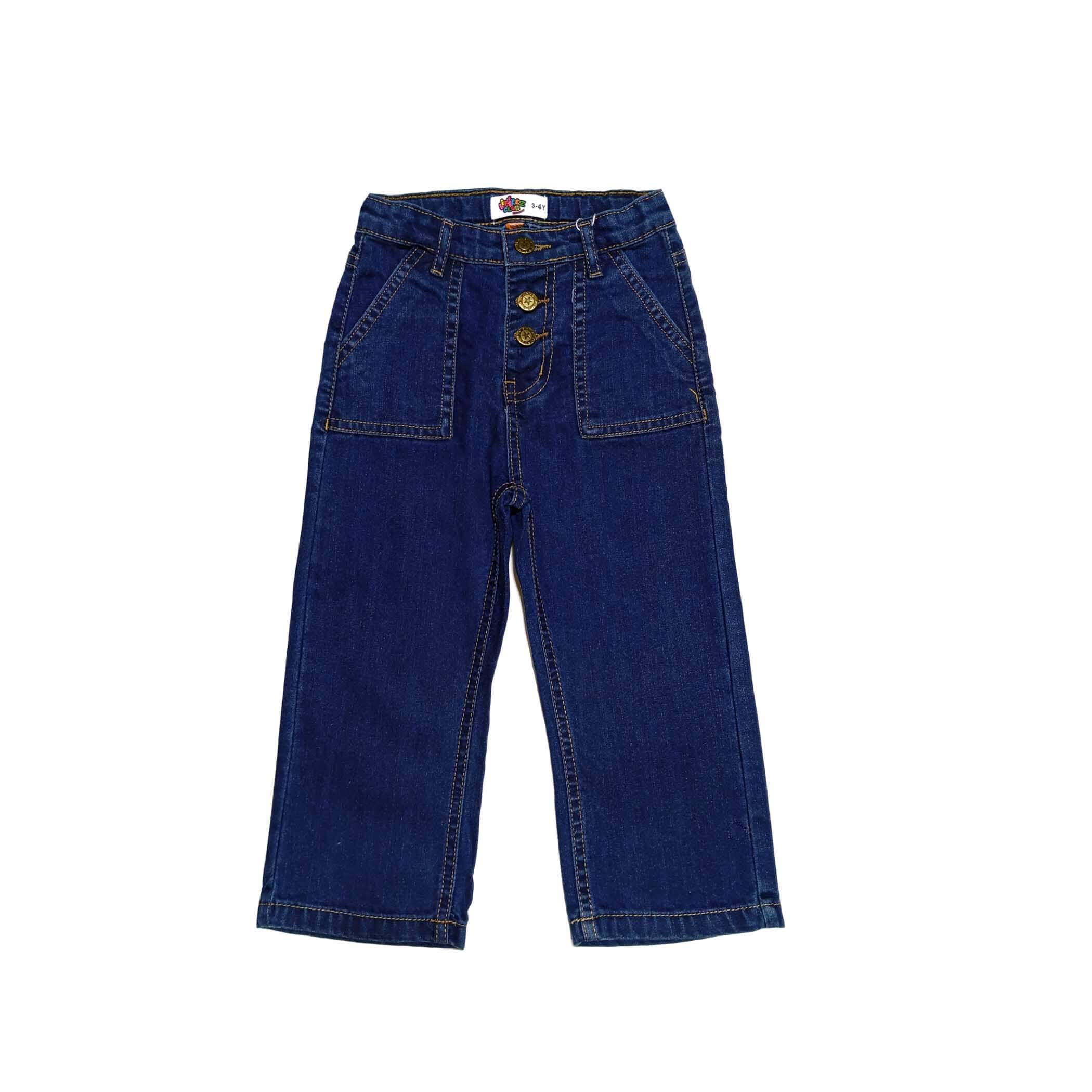 Box Pocket Buttons Style Baggy Denim Pant - Dark Blue