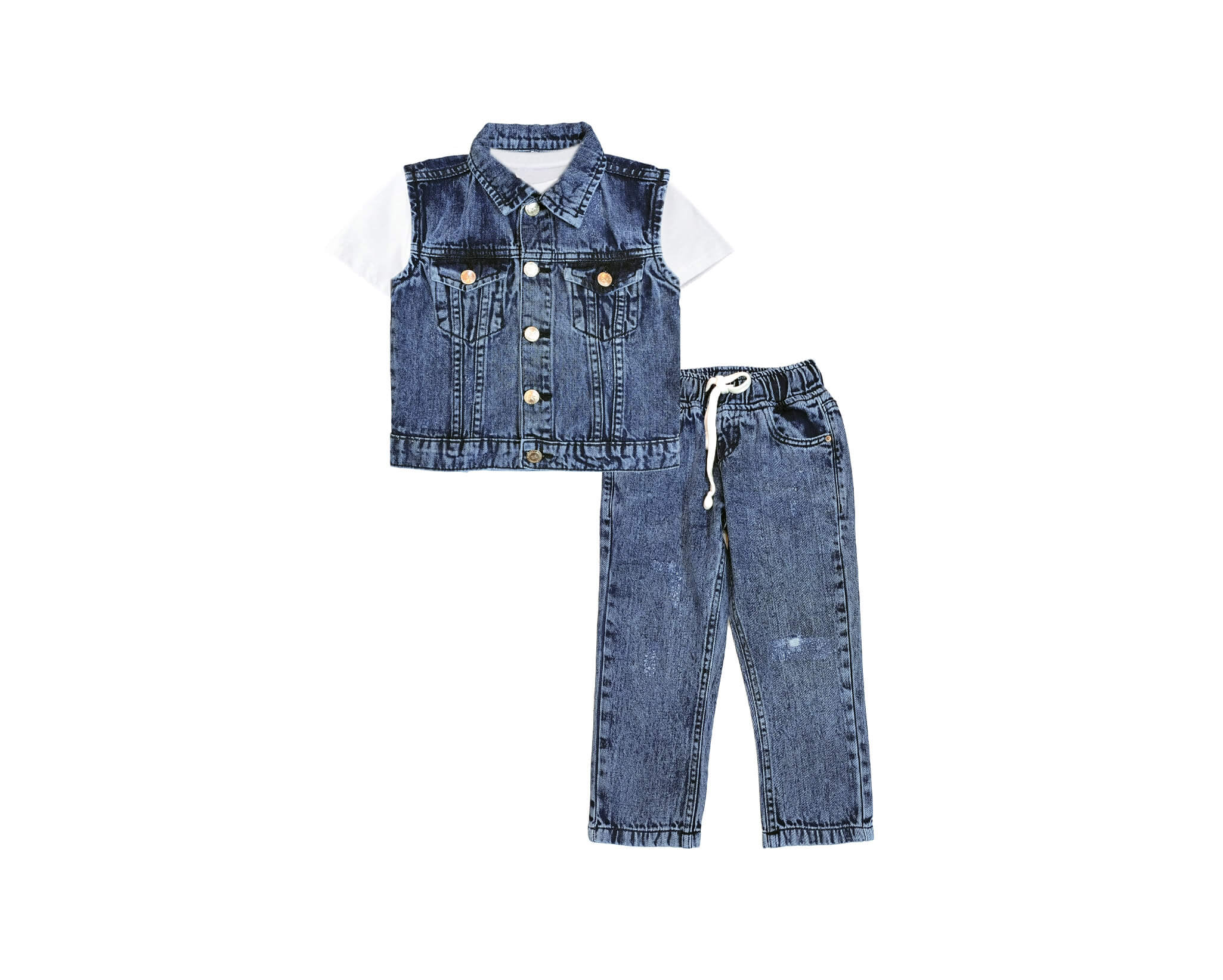 Boys Skate Denim  3 Piece Suit Ripping Style - Ice Blue