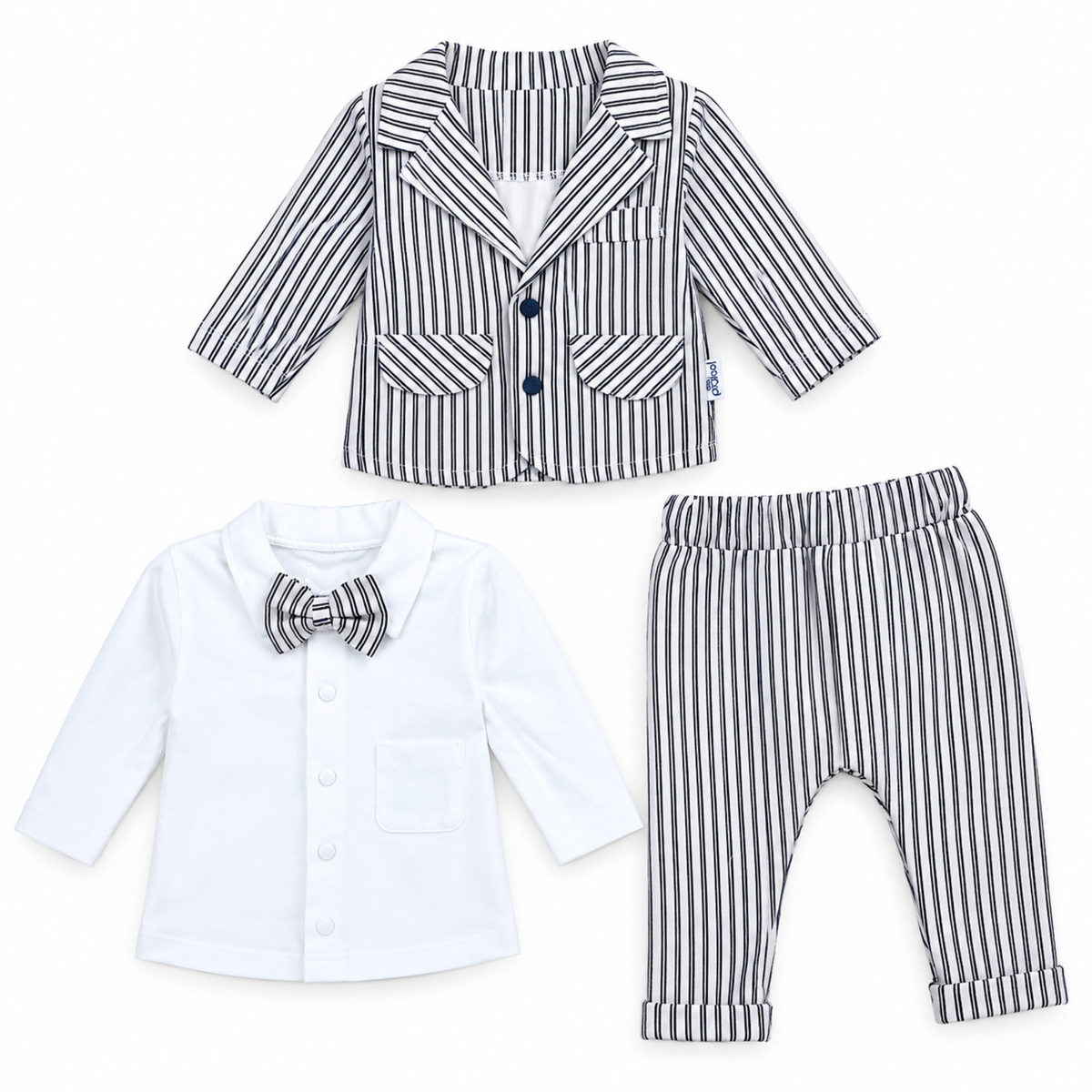Boys 3-Piece Strips Black & Skin Gentleman Blazer Suit - Black & Skin 