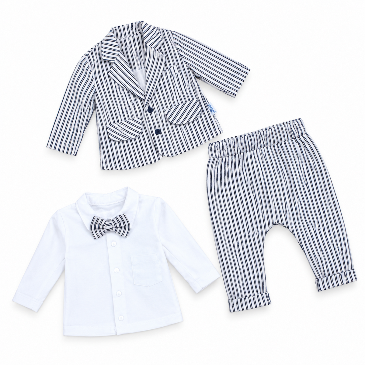 Boys 3-Piece Strips Black & Skin Gentleman Blazer Suit - Black & Skin 