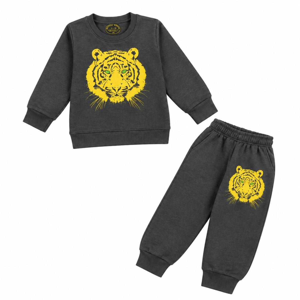 Boys Golden Tiger Print Fleece Tracksuit - Charcoal