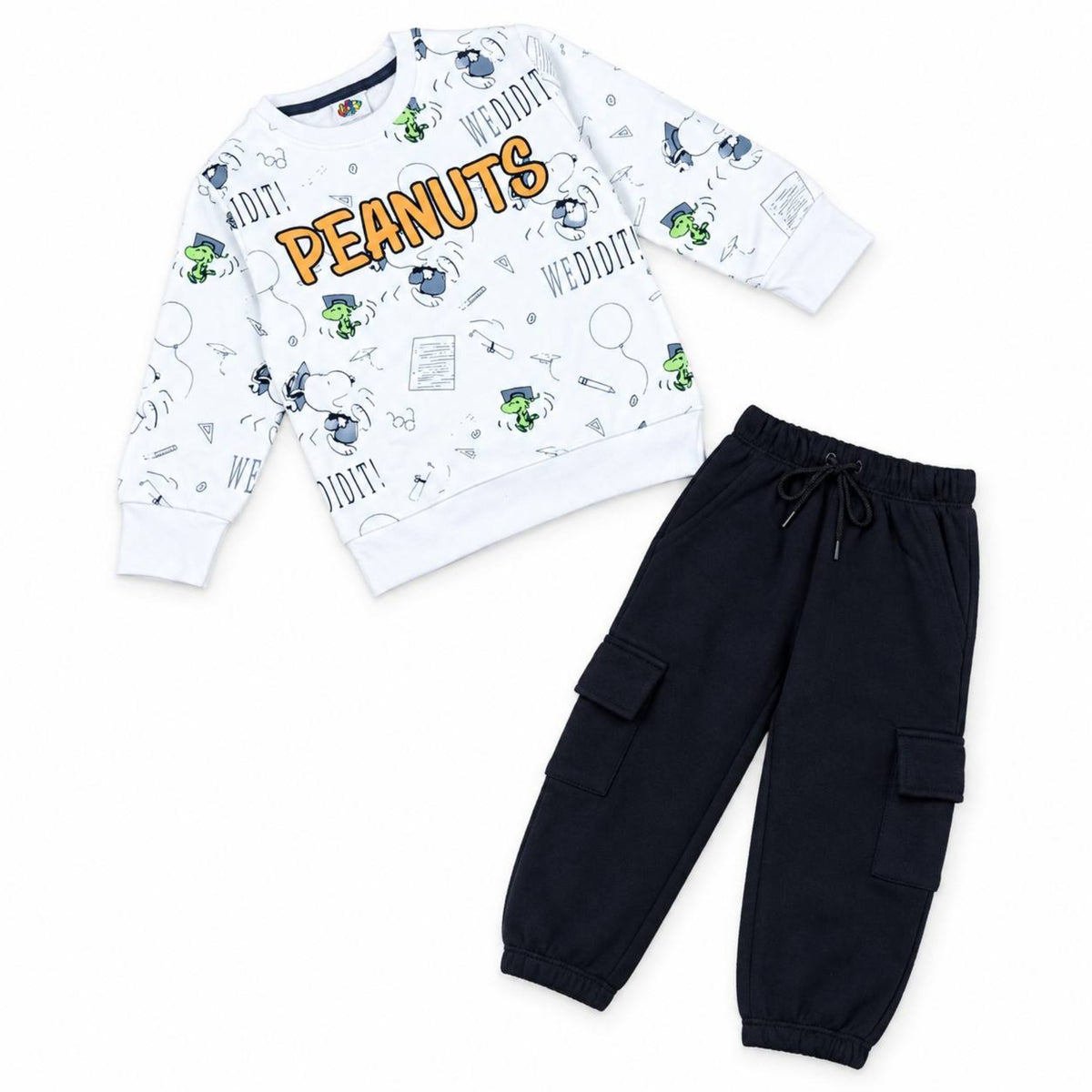  Boys Peanuts Printed Fleece Tracksuit - Grey & Black