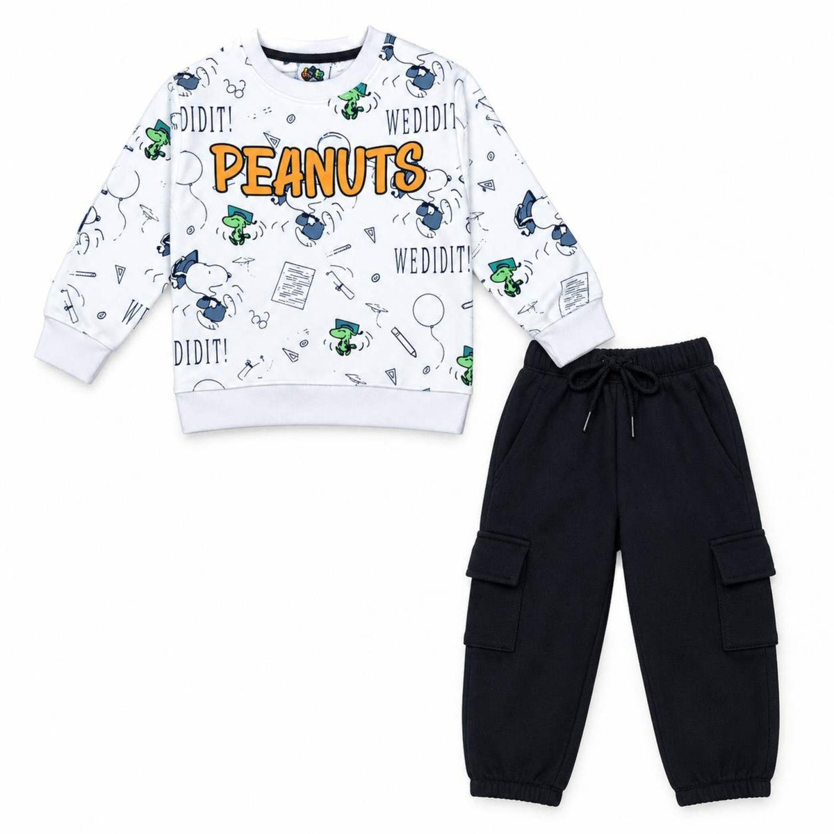  Boys Peanuts Printed Fleece Tracksuit - Grey & Black