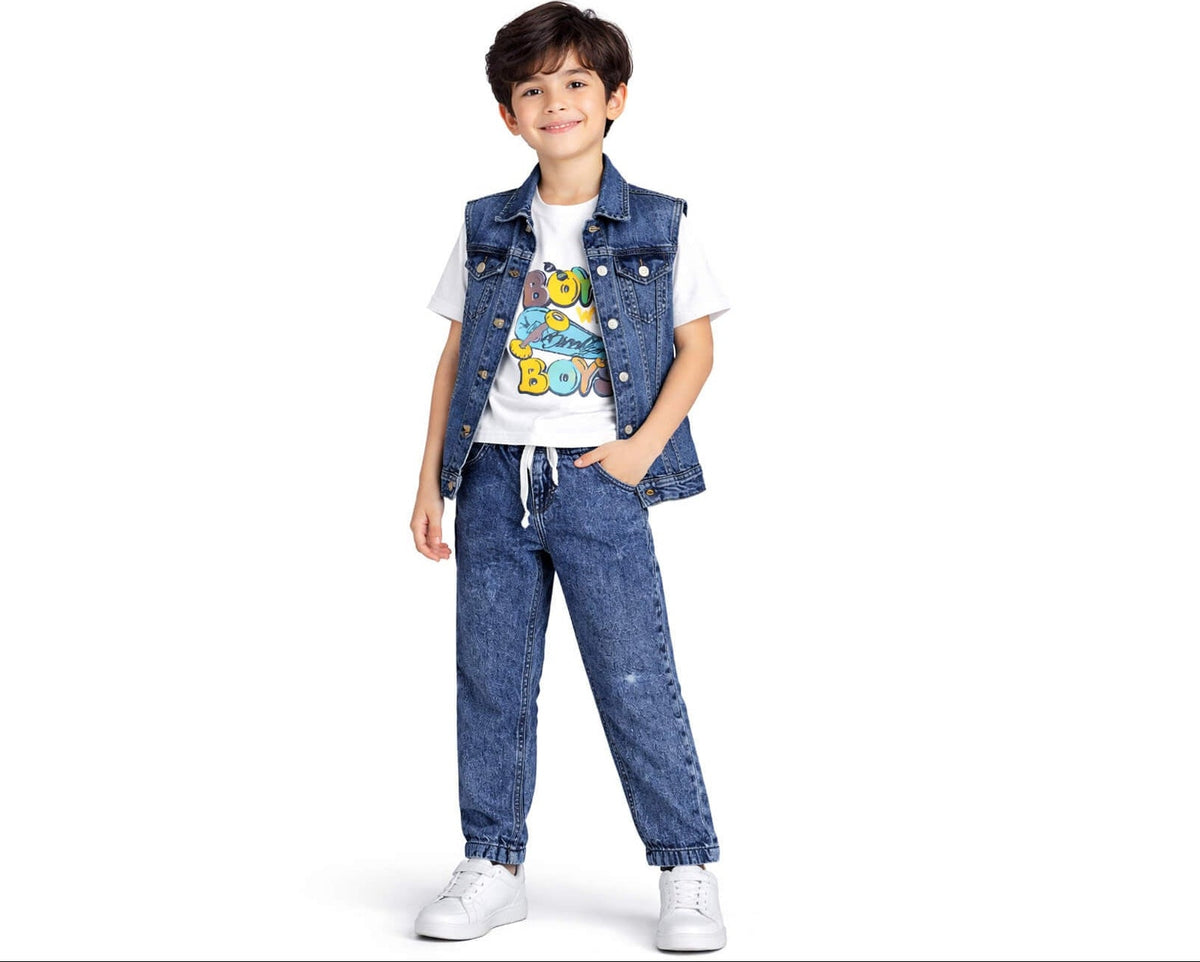 Boys Skate Denim  3 Piece Suit Ripping Style - Ice Blue